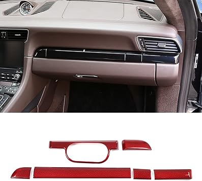 for Porsche 981 911 718 2016-2019 Boxster Cayman Real Carbon Fiber Central Control Instrument Panel Trim Panel Cover Car Interior Accessories LHD Carbon Fiber Red
