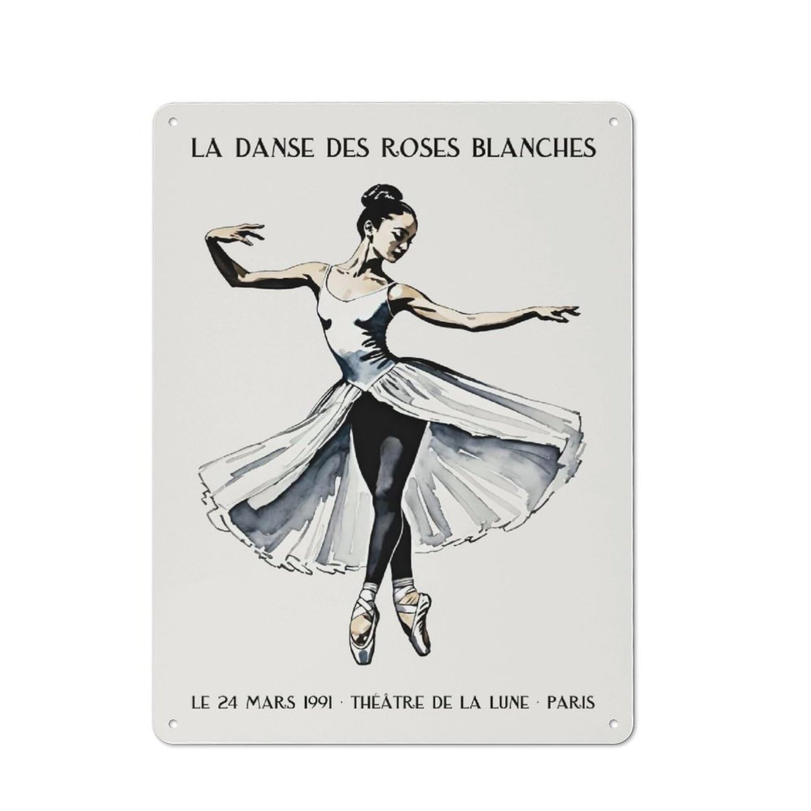 Junmoney Style-14 Rustic Tin Sign 40X30cm Featuring Ballet Dancer In White Tutu For Living Room Wall, For Room Styling Across Living Rooms And Feature Walls