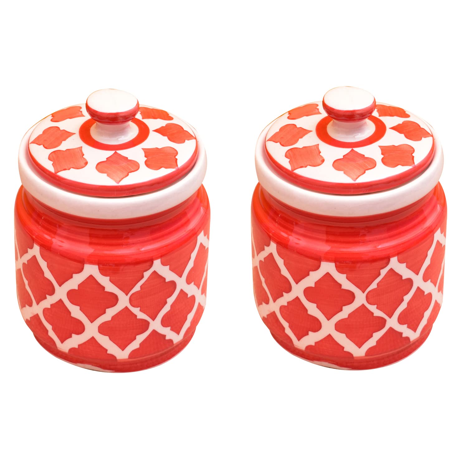 KunharCeramic Multipurpose Jar - 1000 Ml, 2 Pieces, Red Chidi