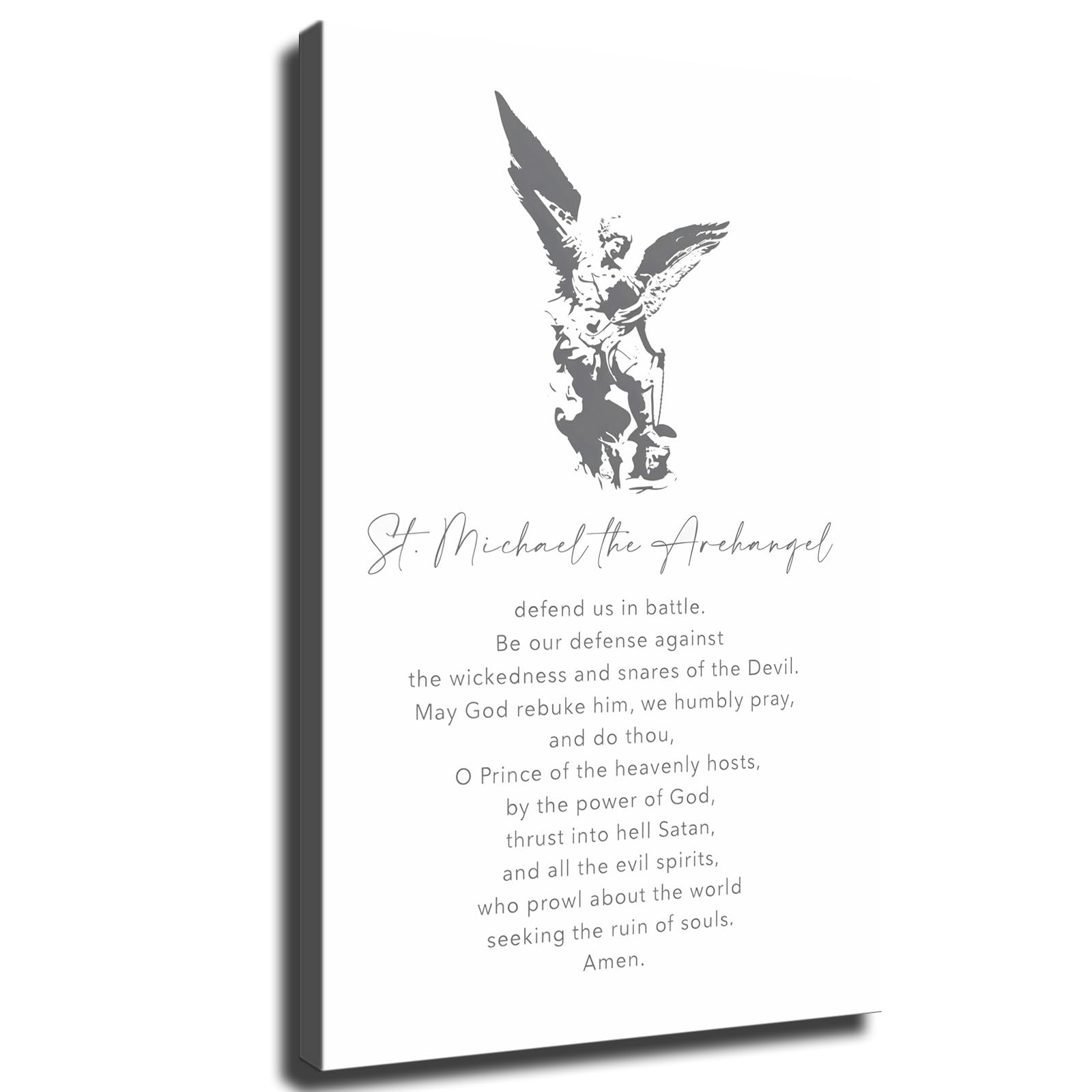 St. Michael Prayer Wall Art Catholic Blessing Archangel St. Michael Poster Canvas Framed Wall Art Prints Painting Living Room Room Wall Art Decor Gifts (8x12inch-Framed)