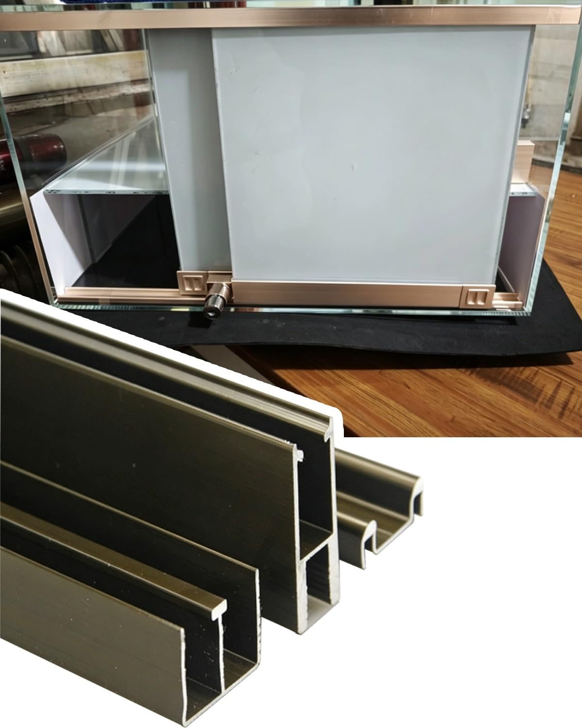 Sliding Door Kit Glass Wardrobe Door Track with Down Door, Display Vitreous Cabinet Hardware Kit, Glass Door Cupboard U Channel(Champagne,90cm/35.4inch)