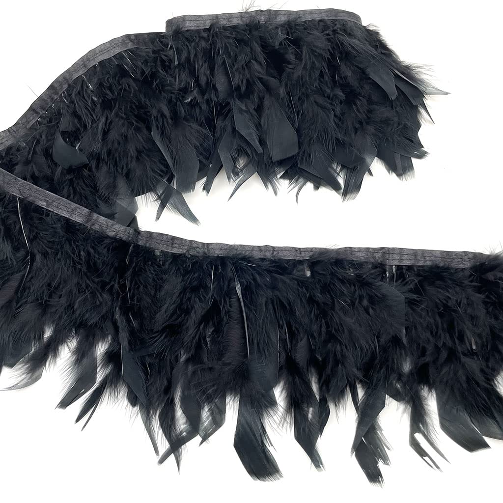 ShekyeonTurkey Feathers Fringe Trim for Party Clothing DIY Sewing Crafts Decoration Pack of 2 Yards (Black)