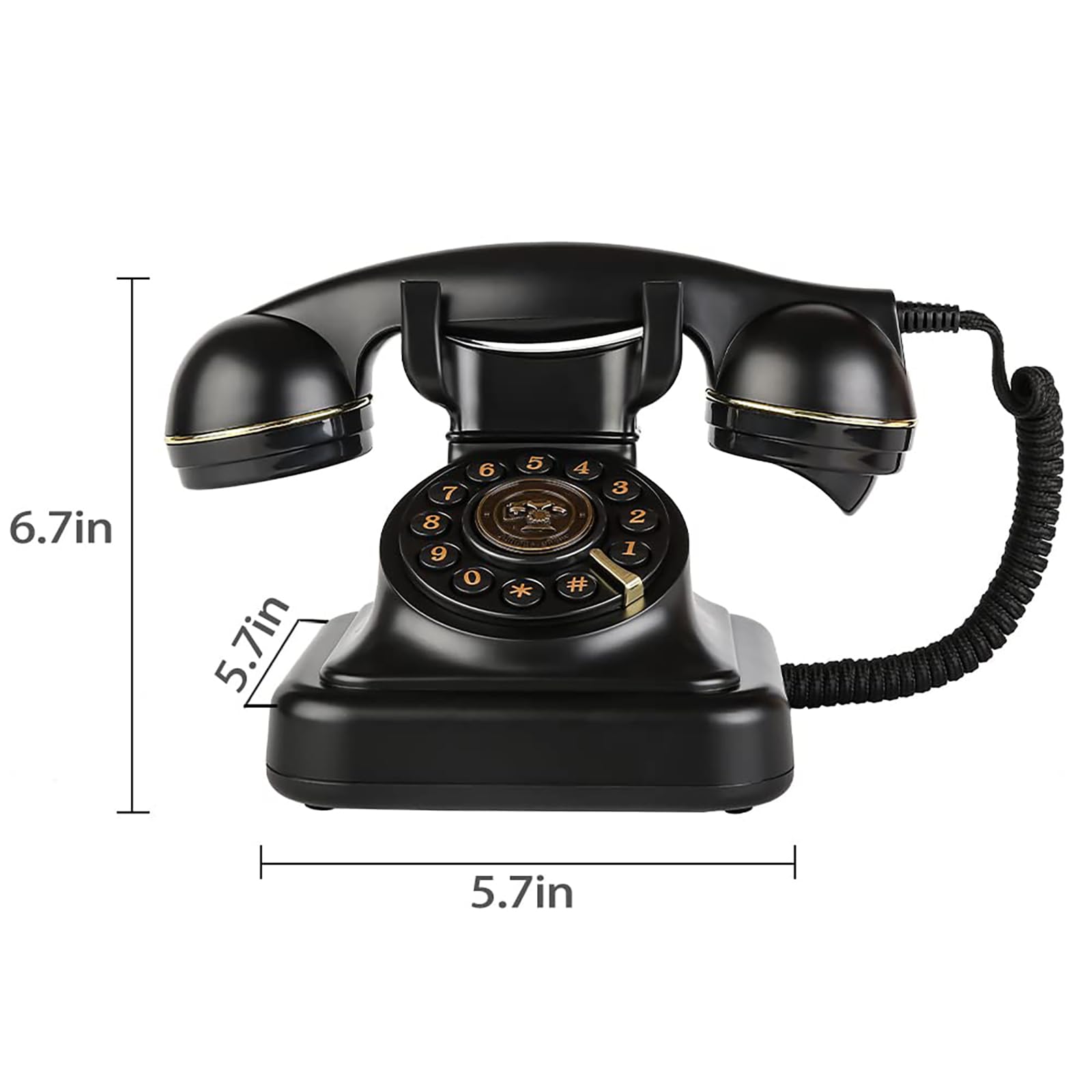 Retro telefon stacjonarny regulowana głośność dzwonka vintage telefon z funkcją ponownego wybierania przewodowe biurko stary telefon do domowego biura hotelu, czarny