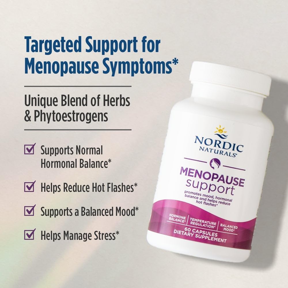 Nordic Naturals Menopause Support -Unflavored - 60 Capsules - Women’s Hormone-Support Supplement for Menopause, Mood Balance & Hot-Flash Support - Plant-Based Herbs and Phytoestrogens - 30 Servings