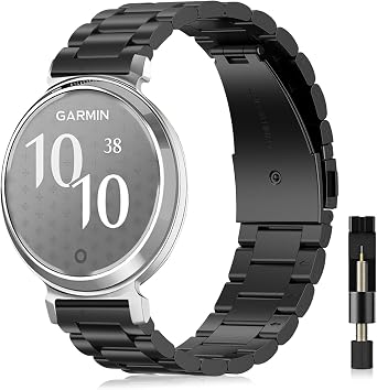 Metal Watch Bands Compatible with Garmin Lily 2 Women Men,14mm Stainless Steel Wristband Premium Polished Brushed Replacement Strap for Garmin Lily 2 Black