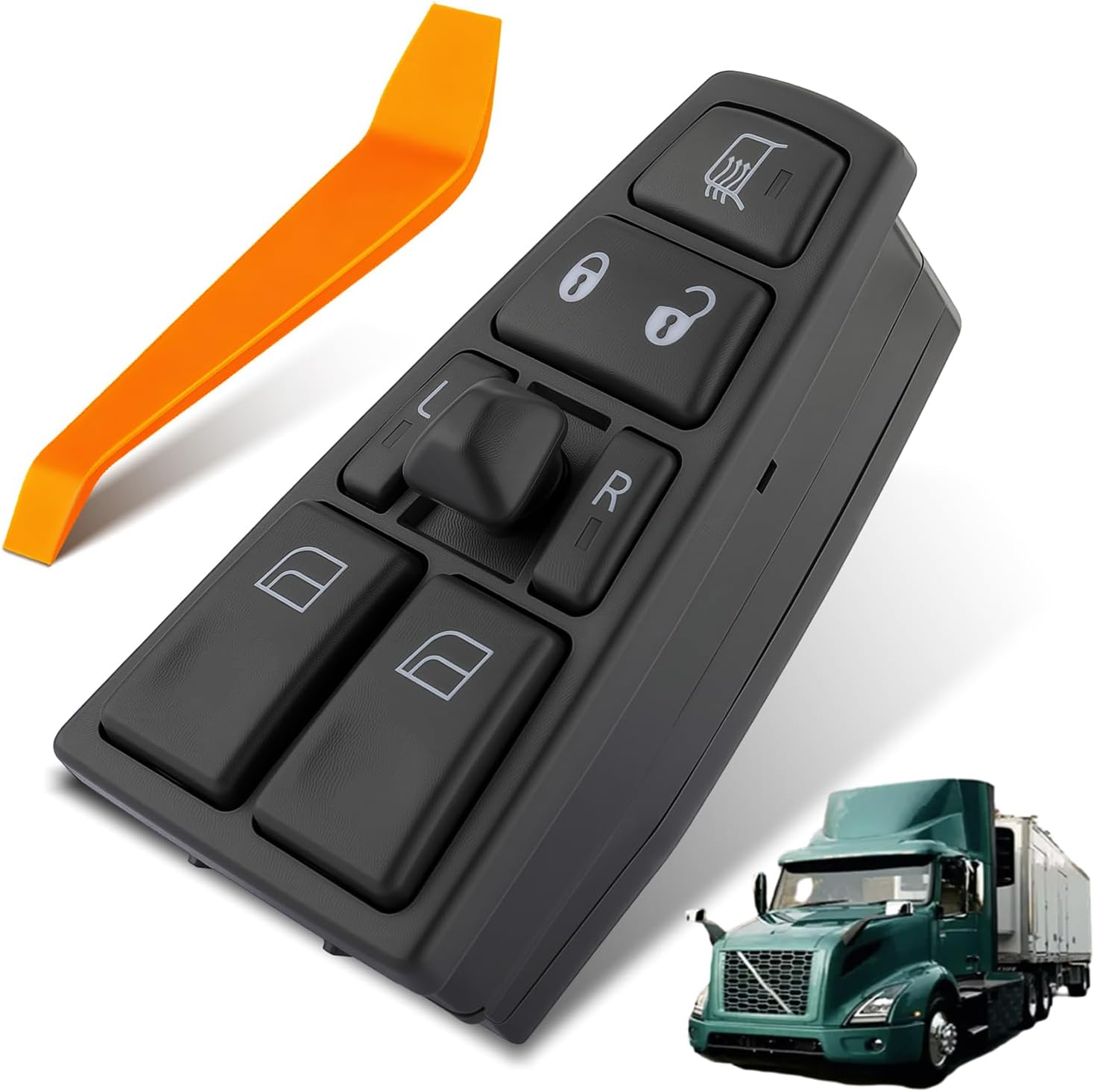 Power Window Switch Fits for Volvo VAH (2011-2015), VHD (2004-2015), VNL (2004-2017), VT (2004-2014), Left Driver Side Control Door & Windows, Replaces 20455317, 20452017, 21354601, 21277587