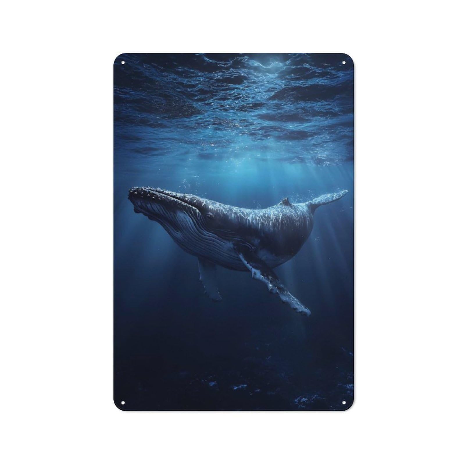Decorative Metal Plaque with Humpback Whale Underwater Design 30x20cm, Modern Retro Studio Wall Art for Workspace, Cafe, Hallway Or Garage