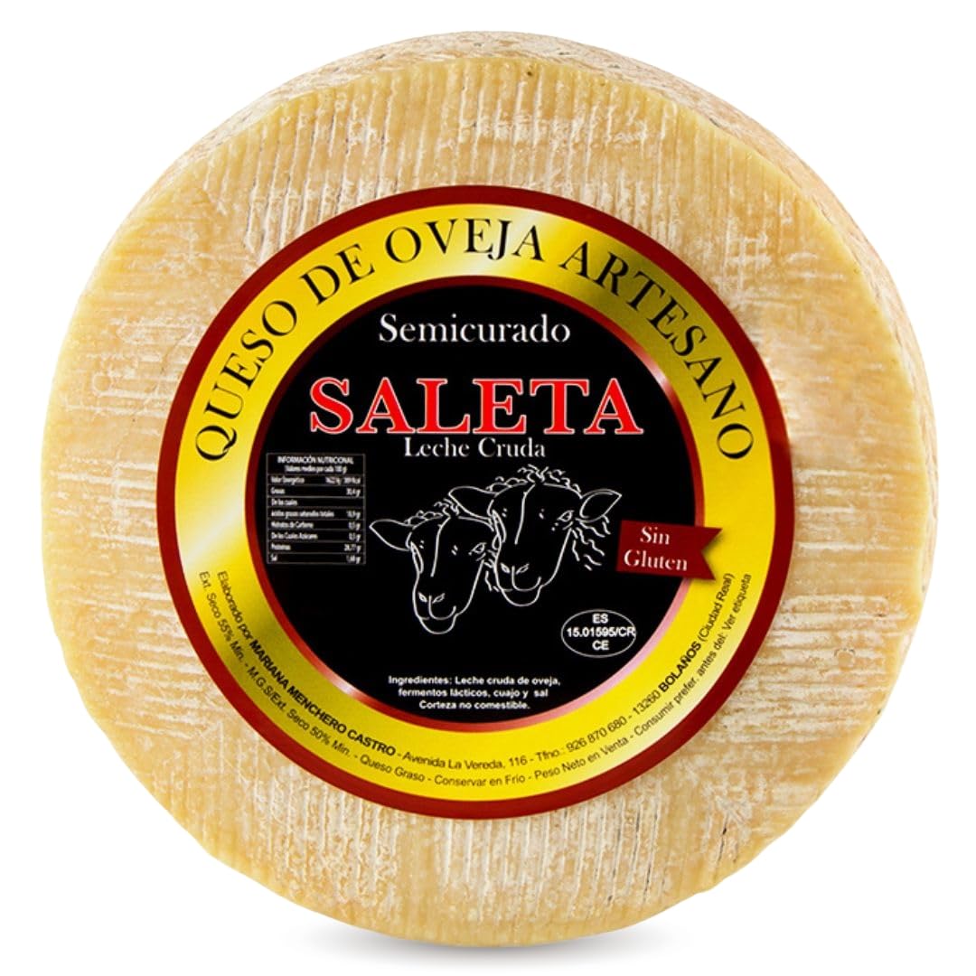 SALETA® Queso Semicurado Entero de oveja Gourmet (3 Kg) | Elaboracion Artesana Quesos de La Mancha | Quesos de leche de oveja