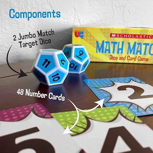 Miniatura 5 de University Games Scholastic, Math Match dados y juego de cartas, la mejor combinación de matemáticas mentales para niños de 5 a 12 años y de 1 a 4