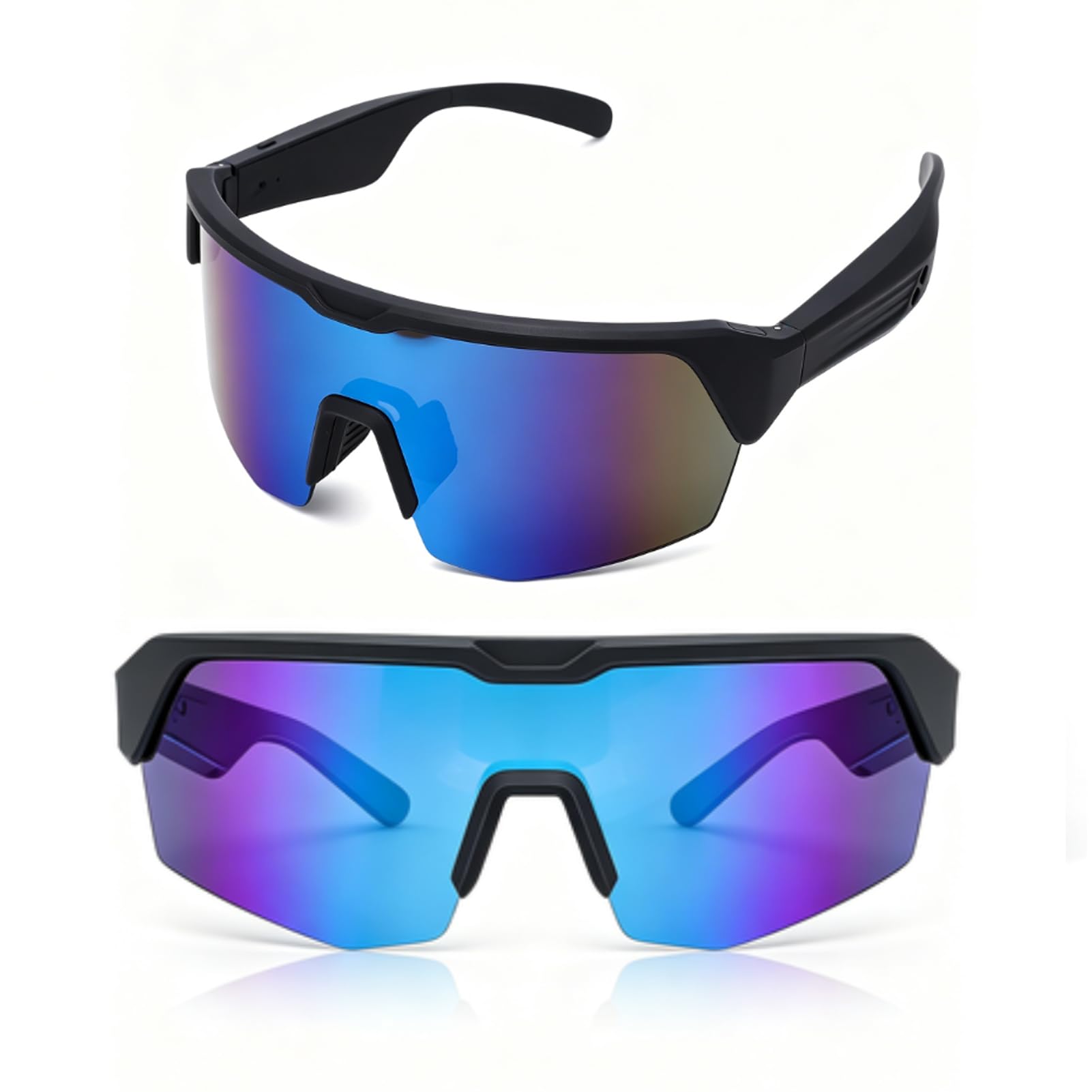LICAEVEY Gafas Deportivas Bluetooth, Gafas de Sol de Ciclismo Inteligentes Inalámbricas, Lentes Polarizadas Azules, Altavoces de Micrófono Incorporados, Visión HD, Controles Táctiles para