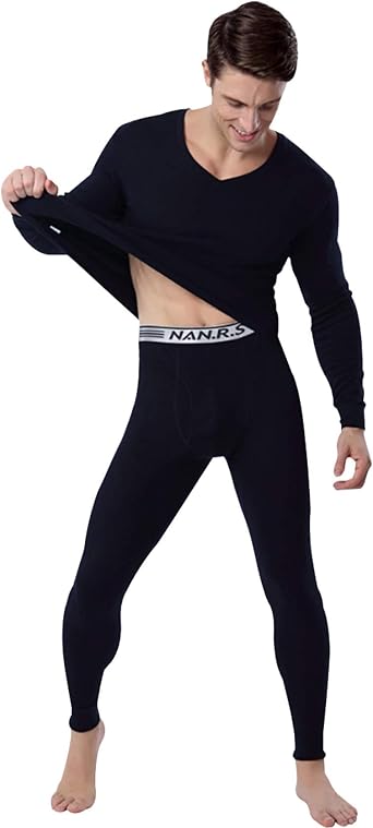 Mens Cotton V-Neck Thermal Underwear Set
