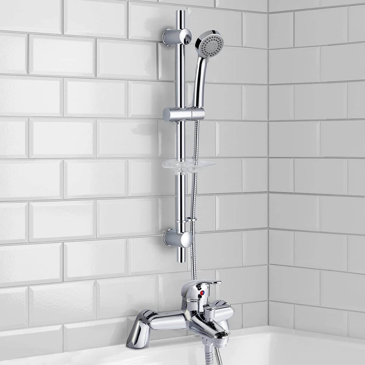 Elford Bath Filler Shower Mixer Tap & Slider Rail Handset Kit Chrome