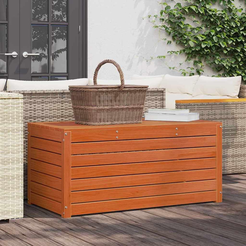 Scatola portaoggetti in legno marrone cerato, 101 x 50,5 x 46,5 cm, per giardino, balcone, terrazza, con spazio e cuscino, resistente alle intemperie, richiudibile