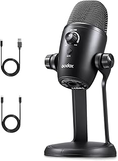 GODOX UMIC82 USB Condenser Microphone, 4 Pickup Patterns, Tri-capsule Array, Volume Control, Mute, Gain and mode Control, Plug & Play, Table Stand Condenser Microphone for Streaming, Recording