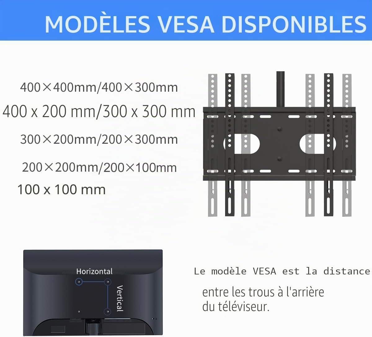 Suptek Support TV Plafond pour Téléviseurs LCD LED Plats/Incurvé de 26 à 65 Pouces, VESA jusqu'à 400×400mm Charge 45 kg, Inclinaison à 15° et Rotation à 360°, Support Mural TV - MC4602