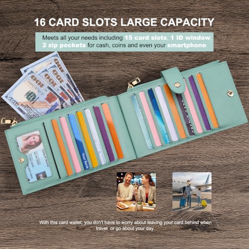 Image of Travelambo RFID Wallet Women Large Size Bifold Multi Card Wallet Case with Zipper Pocke Credit Card Holder for Women