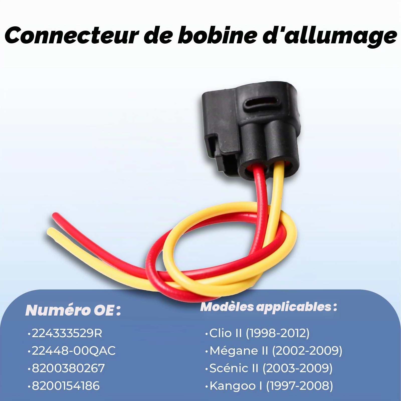 Connecteur Bobine d'allumage 22448-00QAC Compatible avec Clio II Scénic II Logan Sandero Micra K12 224333529R