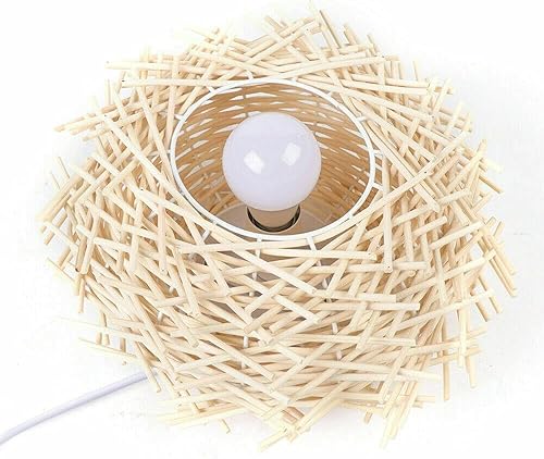 Miniatura 5 de Fetcoi Lámpara colgante hecha a mano con forma de nido de pájaro para dormitorio o sala de estar, 15.7 in