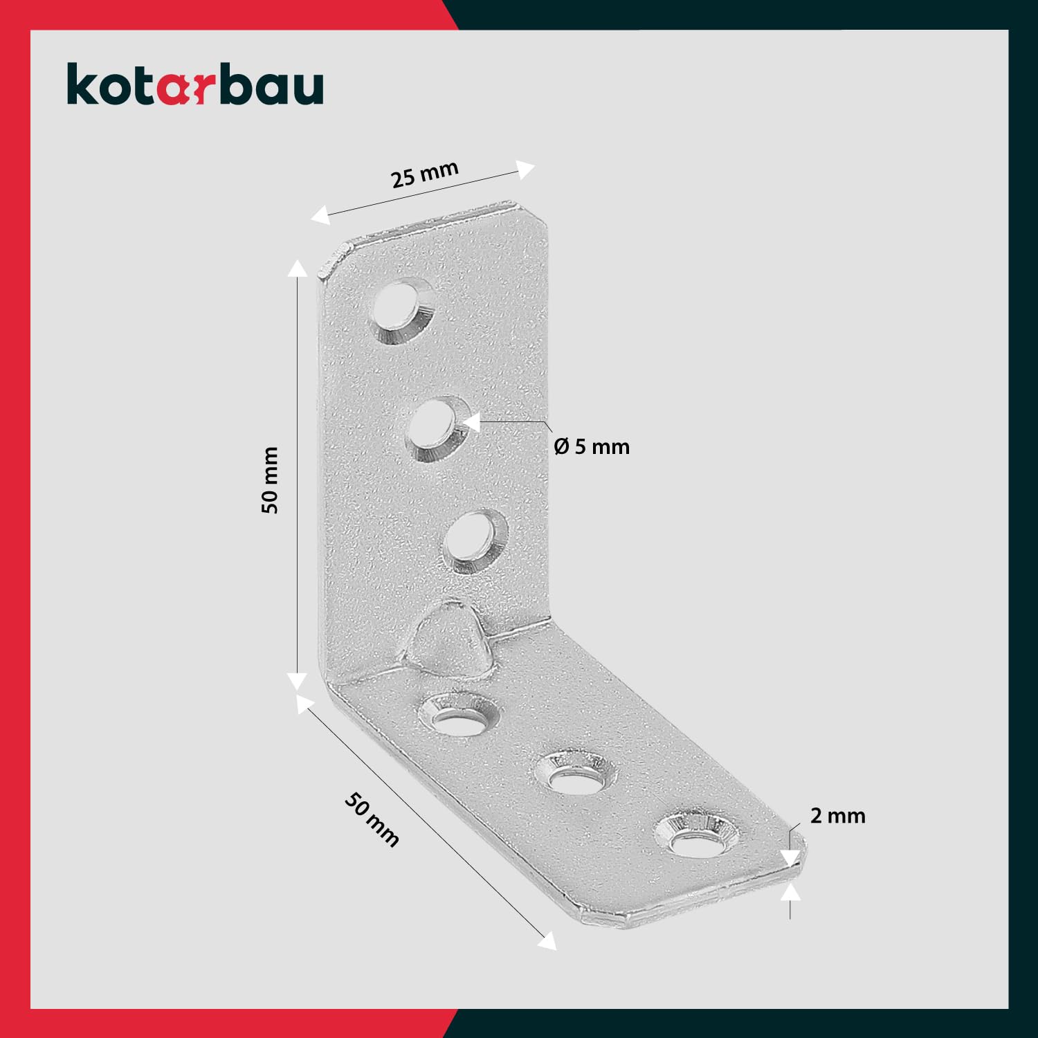 KOTARBAU 100er Set Winkelverbinder 50 x 50 x 25 x 2 mm mit Sicke Stahl Bauwinkel Montagelöcher Möbelverbinder Verzinkt Schwerlast Holzverbinder Montagewinkel