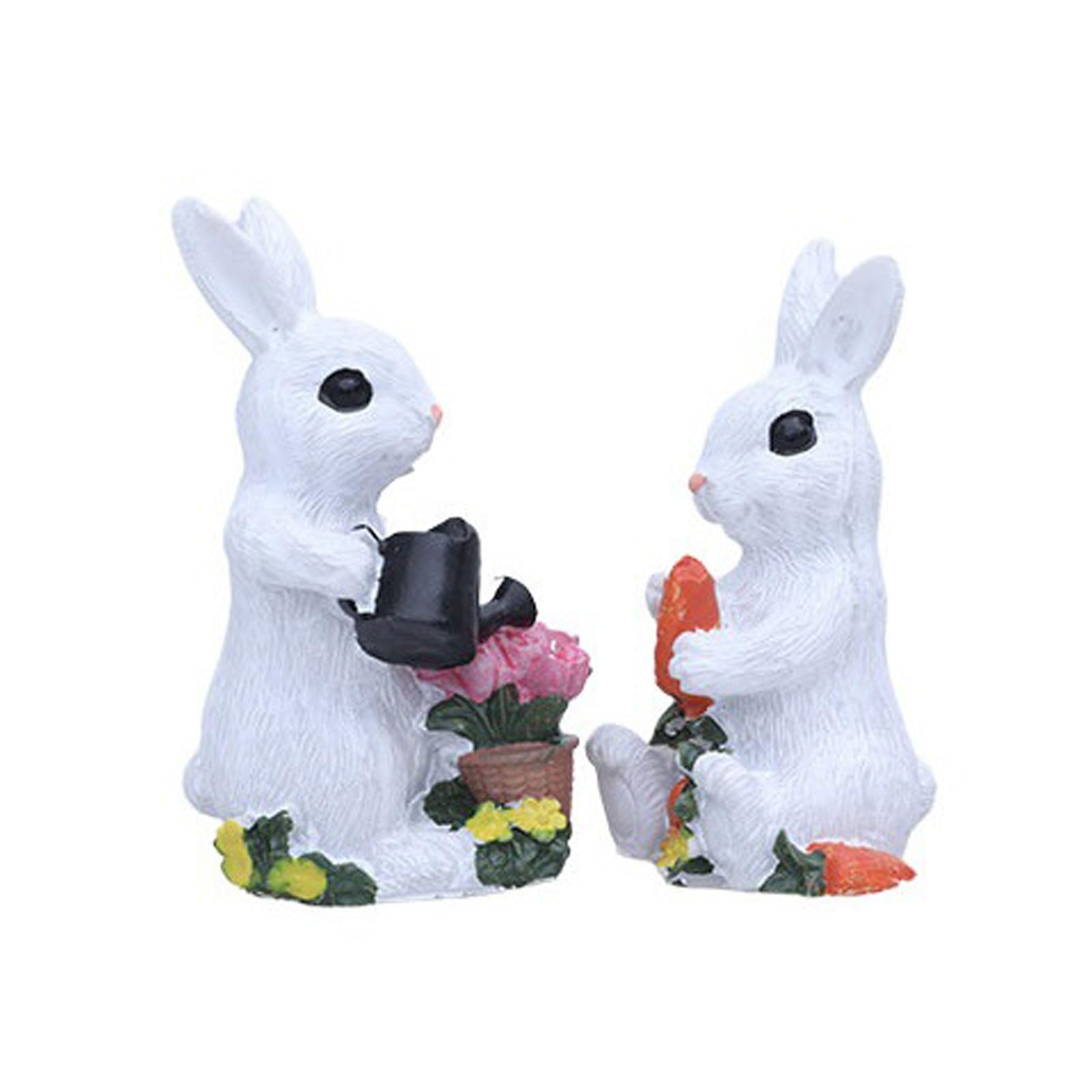 Piceioep 2Pcs Easter Themed Rabbits Watering Flower Resin Ornament Rabbits Garden Decoration for Shelf and Desk Decors Garden Decoration