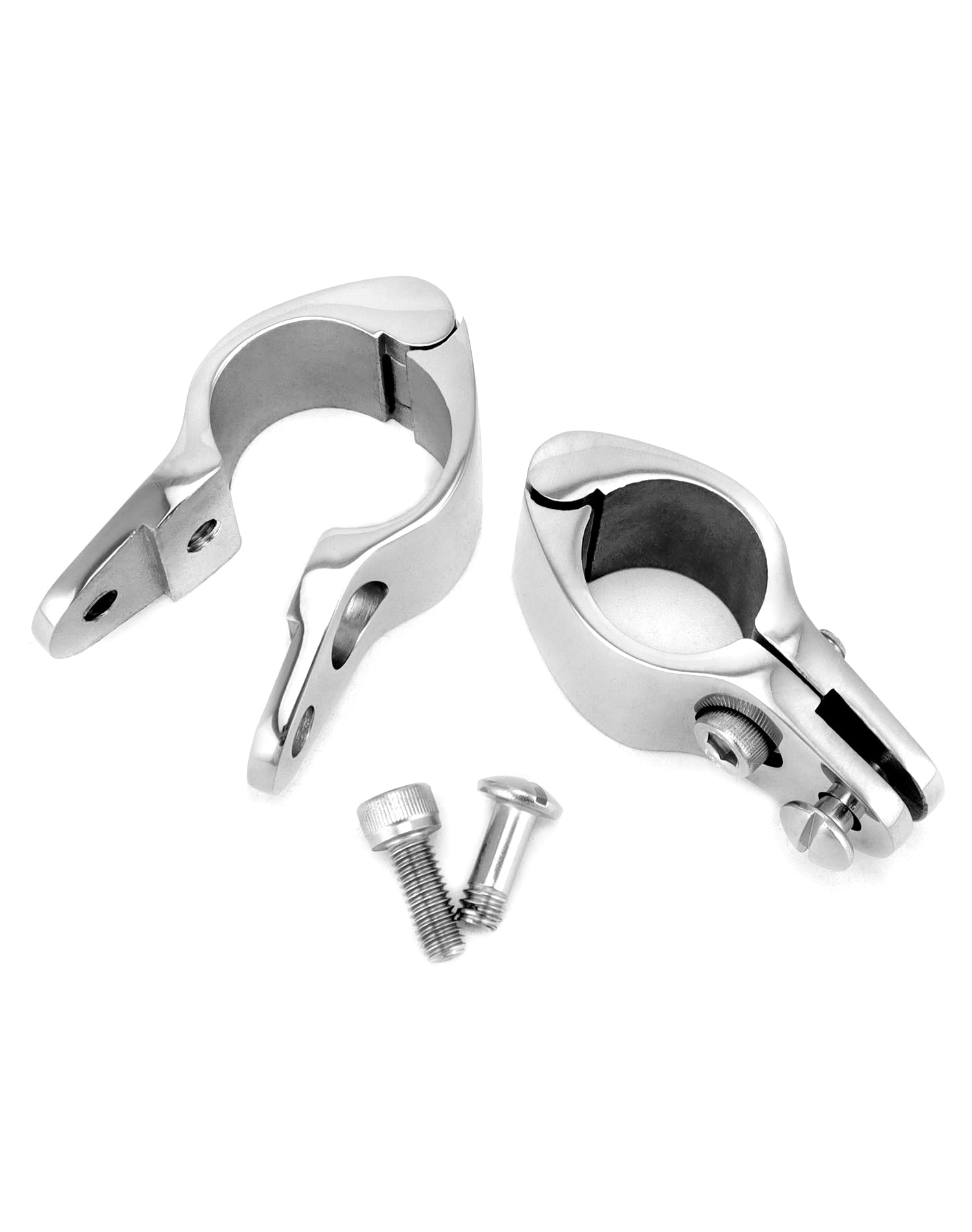 QWORK Marine Grade 316 Stainless Steel 1-Inch Tube Jaw Slide Clamp for Boat Bimini Tops and Awnings, Ellipse Clip Design with Side Locking Screw - Pack of 2