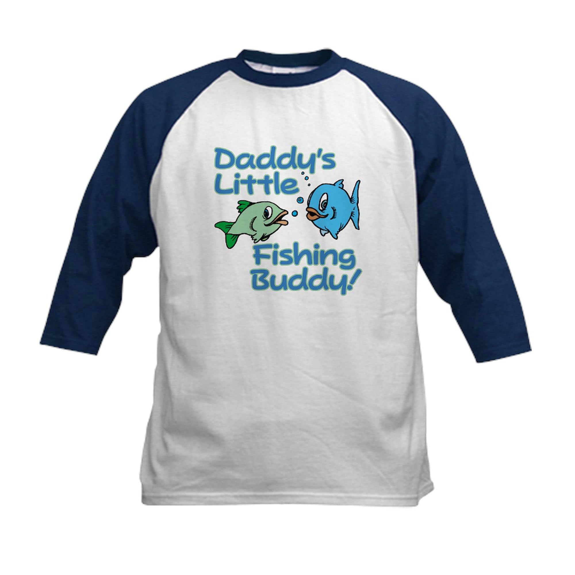 CafePress Daddy's Little Fishing Buddy Kids Baseball Jersey Kids Cotton Baseball Jersey, 3/4 Raglan Sleeve Shirt Navy/White