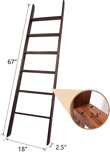 Miniatura 3 de Escalera para mantas, soporte de edredón de madera de 6 niveles, estante decorativo para escalera, estante inclinado, estante de almacenamiento de