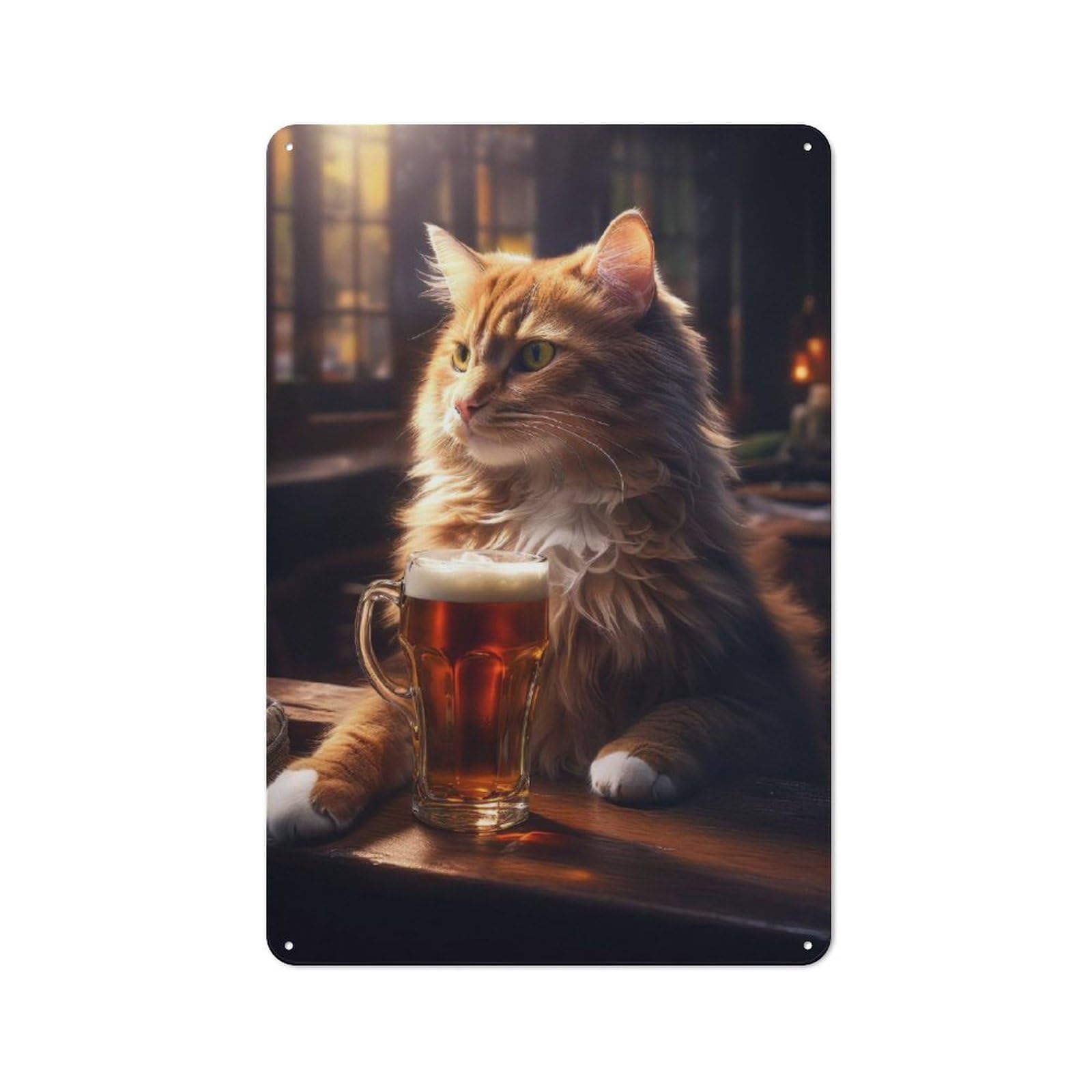 Man Cave Cat With Beer Tin Wall Sign, Wall Decor for Workshop, Shed And Game Room, 30x20cm
