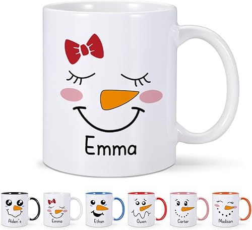 Miniatura 1 de Taza de cacao caliente personalizada, tazas de café de Navidad con nombre personalizado, taza de chocolate caliente para niños, linda taza de cara