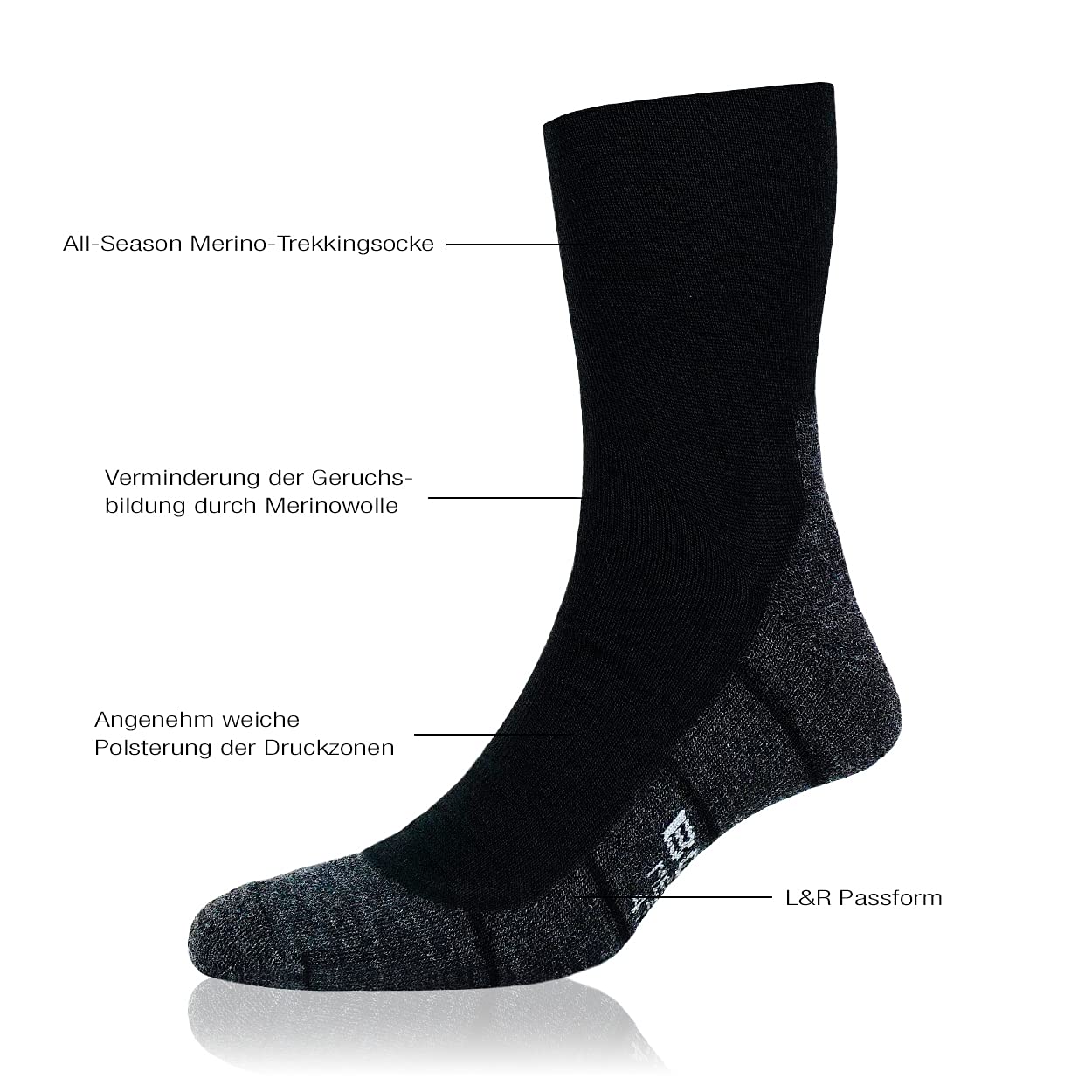 warme Merino Socken medium, Thermosocken für versch. Sportaktivitäten, atmungsaktive Trekkingsocken