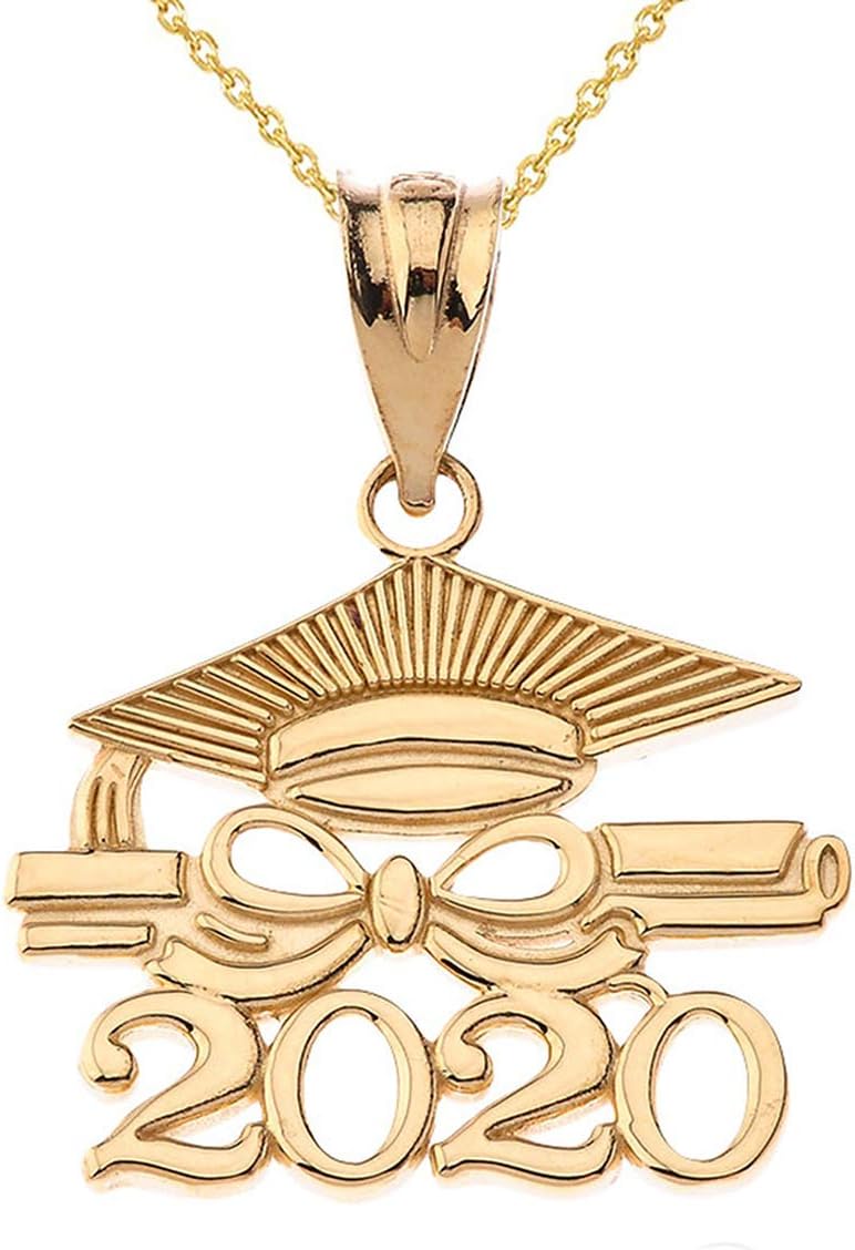 Claddagh Gold 2015 To 2024 Graduation Cap & Diploma Infinity Ribbon Pendant Necklace Available in 10K Yellow, Rose and White