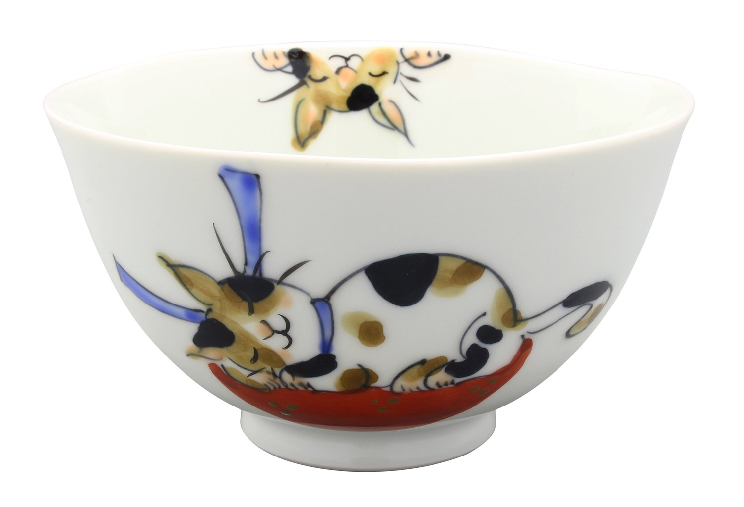 Kowa Pottery 01-363 Hasamiyaki Pottery Blue Trike Cat Rice Bowl (Large) Blue : Home & Kitchen