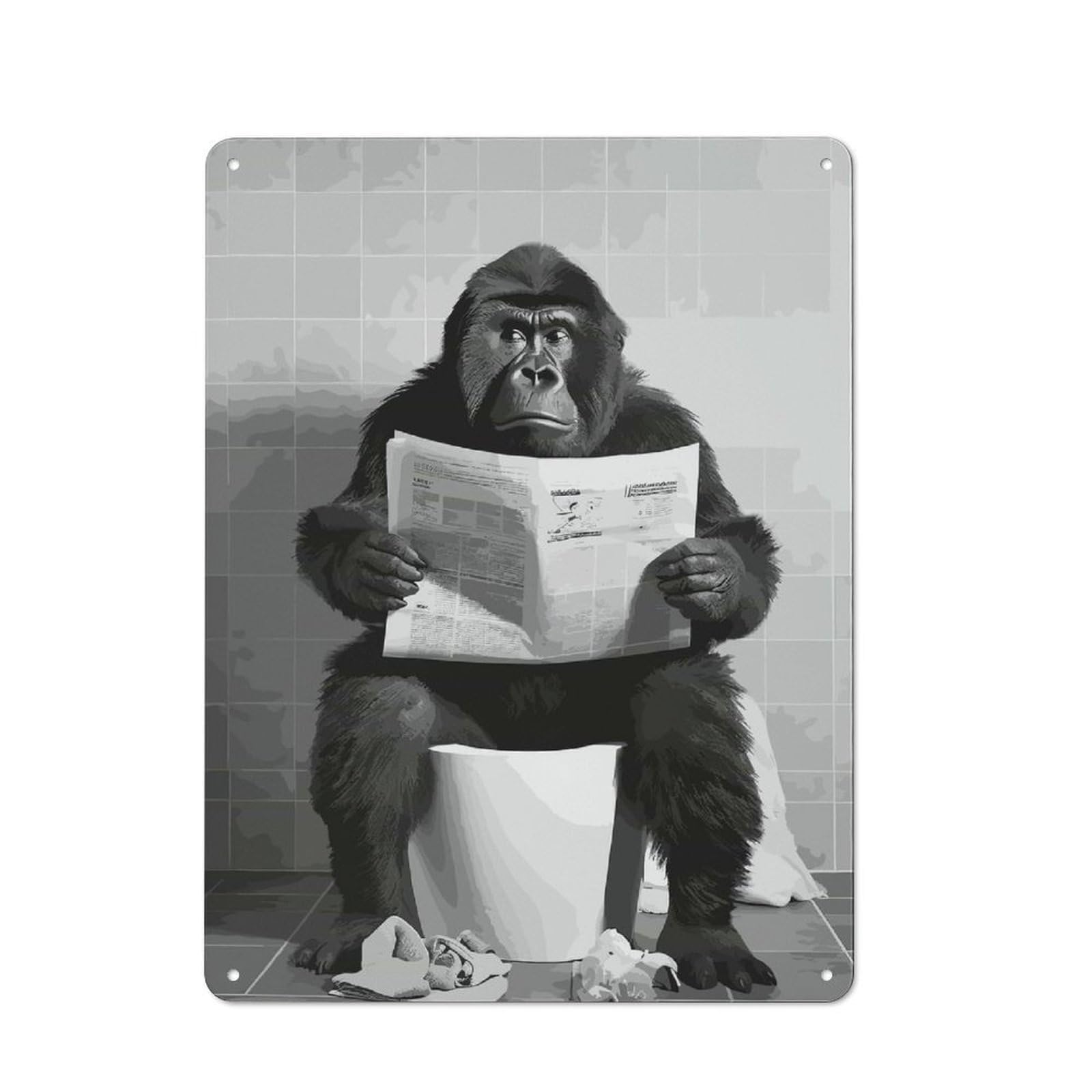 Junmoney Monkey Gorilla Toilet Vintage Metal Wall Decor 40X30cm, Metal Gift Sign For Hallway, Home Bar, Garage Or Study