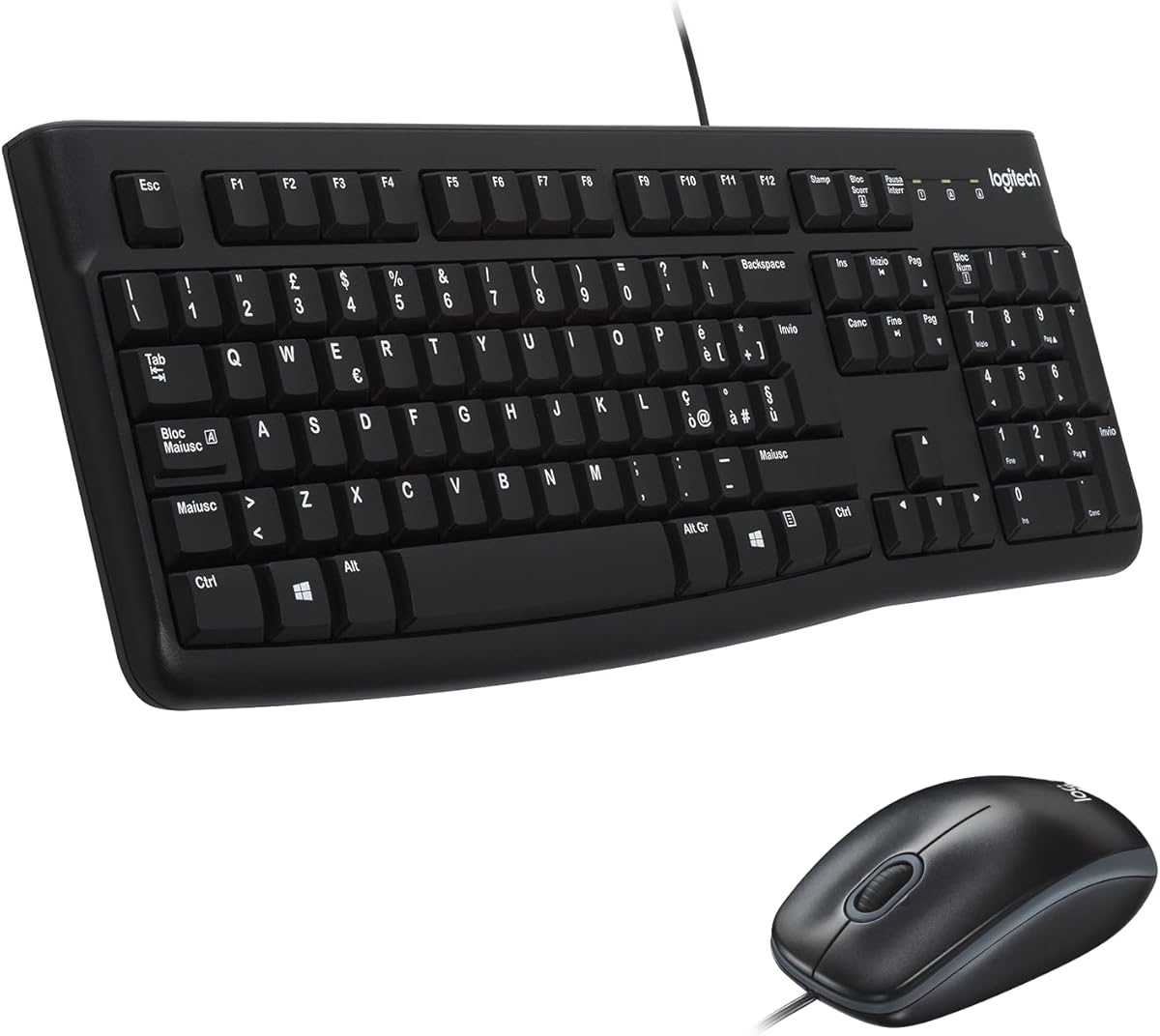 Logitech MK120 Combo Tastiera e Mouse con Filo per Windows, Mouse Ottico Cablato, Tastiera di Dimensioni Standard, USB Plug-and-Play, Compatibile con PC, Laptop, Layout Italiano QWERTY - Nero