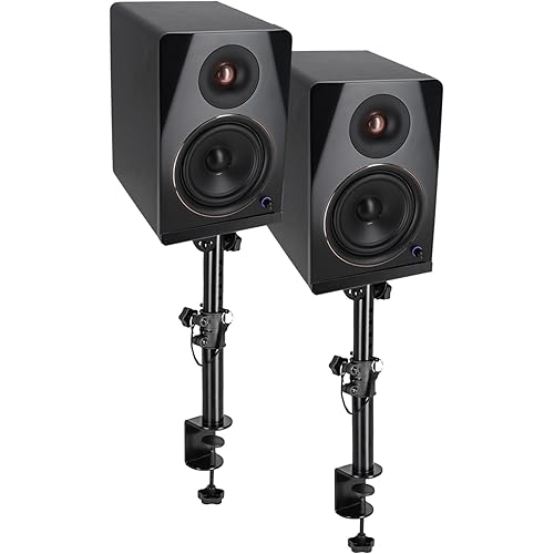 Rockville APM8B v2 Bundle: Pair 8 in 500W Peak / 160W RMS Powered Studio Monitor Speakers USB Bluetooth, DMS75 Desk Clamp Monitor Stands 15 Degree Tilt, 2 Items