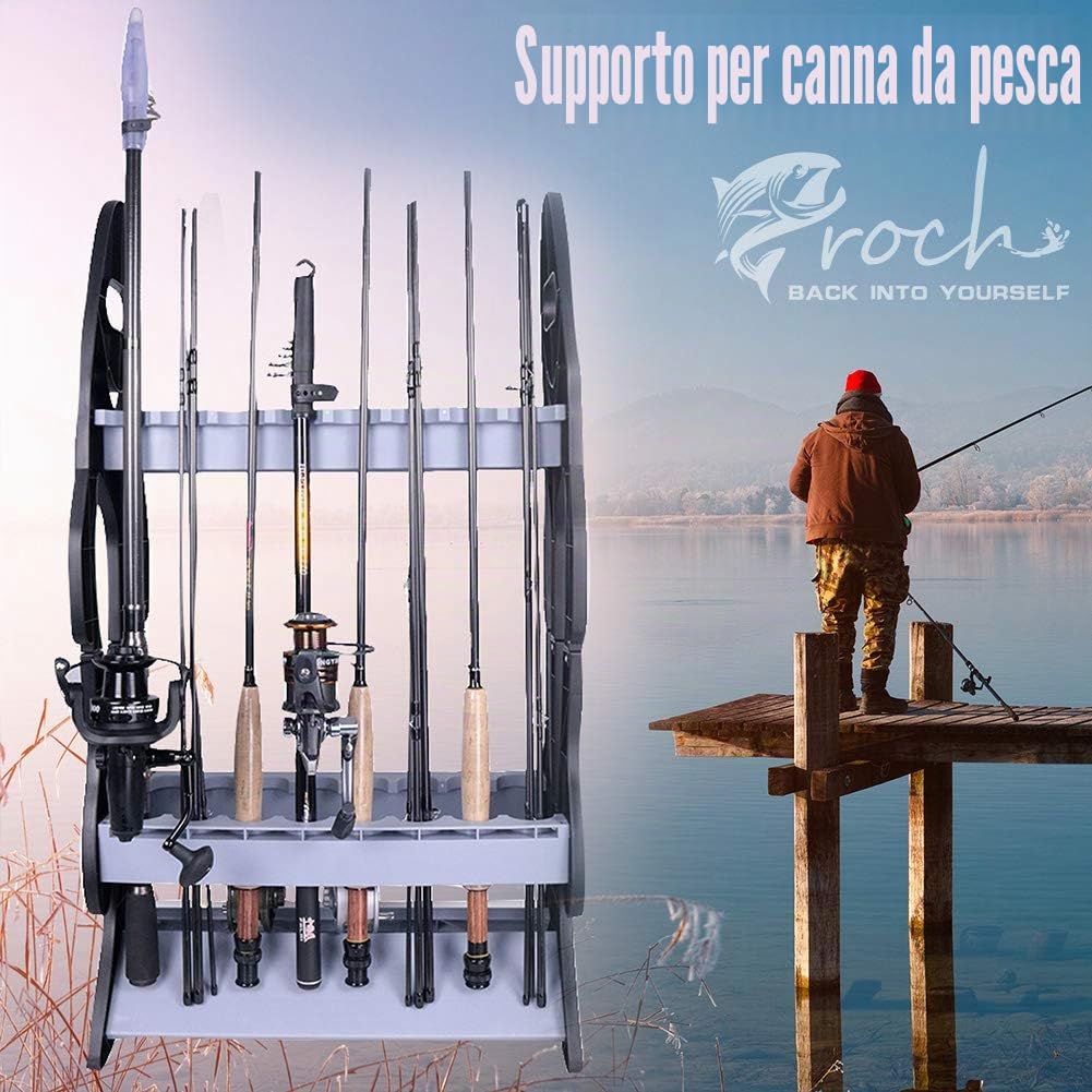 Croch Canna da Pesca Supporto per 16 canne da Pesca plastica Canna da Pesca canne da Pesca ripiano Rack
