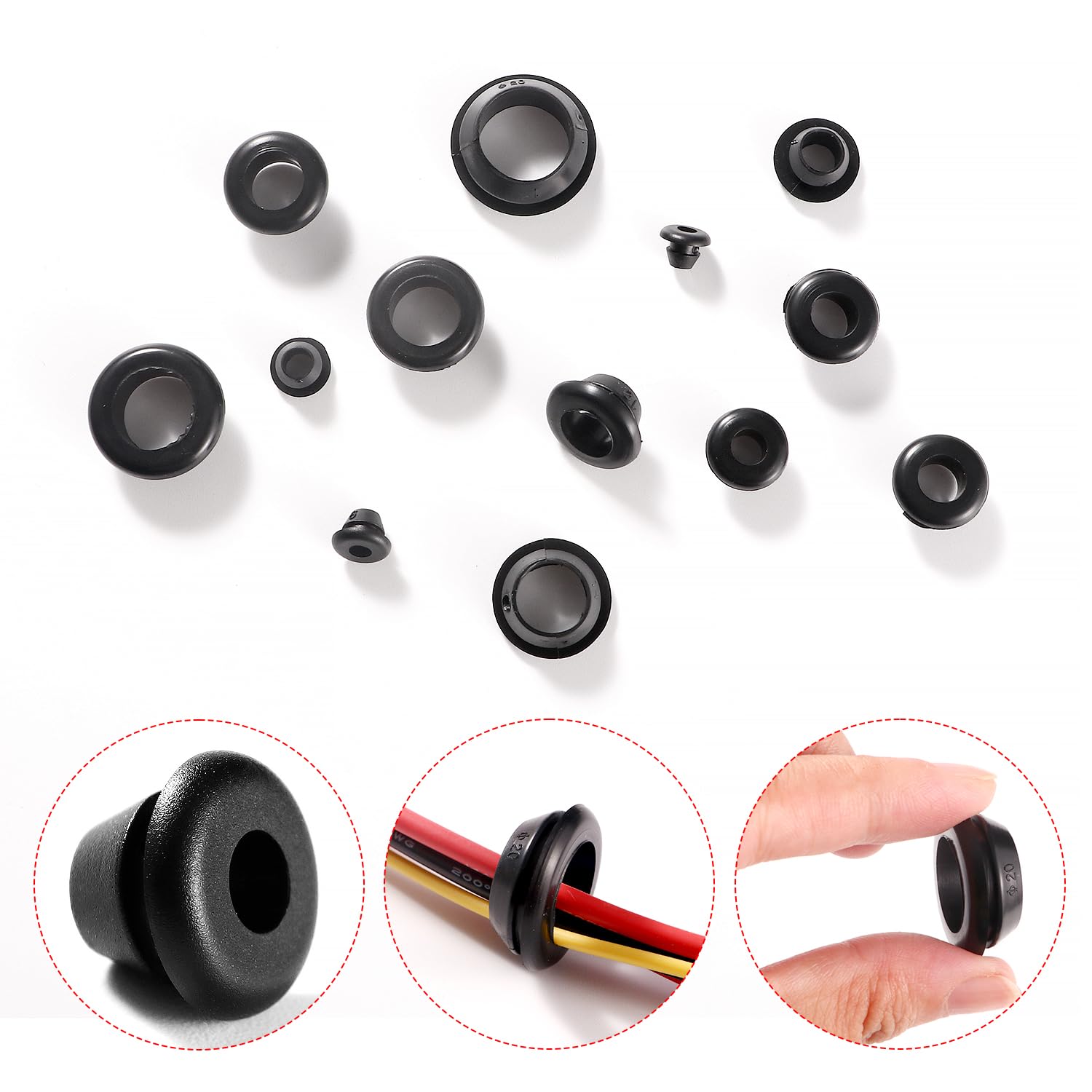 Passacavi In Gomma - 120 Pezzi 10 Misure, Per Proteggere Fili E Cavi In Casa, Ufficio, Auto E Elettrodomestici - Foto 10