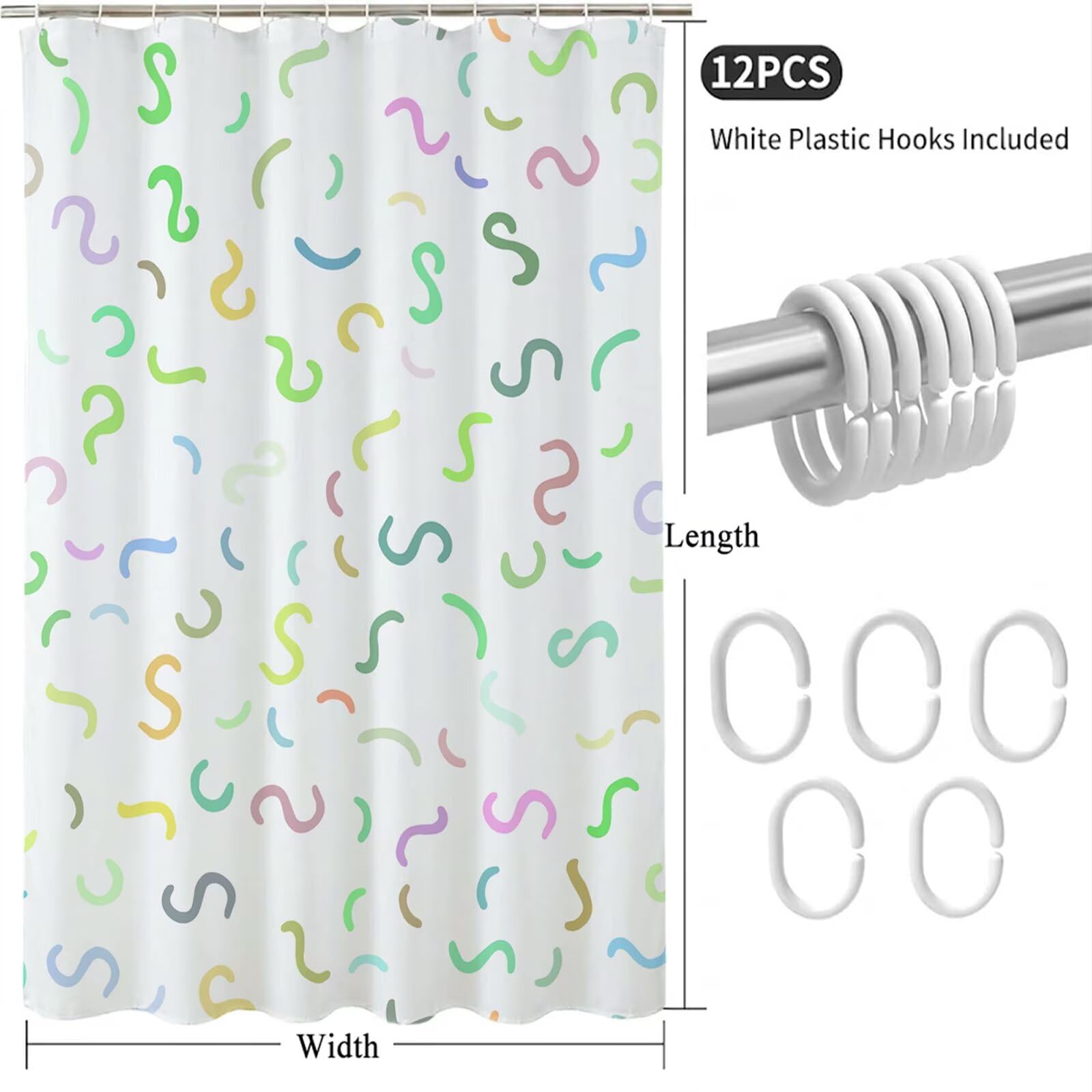 Rideau de Douche 220x200 cm - Tissu Polyester Imperméable Anti-Moisissure - 12 Anneaux Inclus - Ourlet Lesté pour Stabilité - Lavable - Idéal de Baignoire et Douche - Moderne & Coloré Y1#511