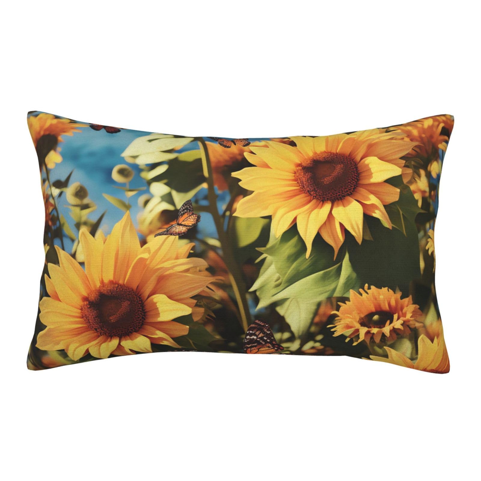 Velvet Pillowcases 16"x24" Ultra Soft Breathable Pillow Cases, Luxury Fuzzy Throw Pillow Covers with Zipper, Sunflowers and Butterflies Pillow Shams All Seasons Decorative Cushion Cases for Couch