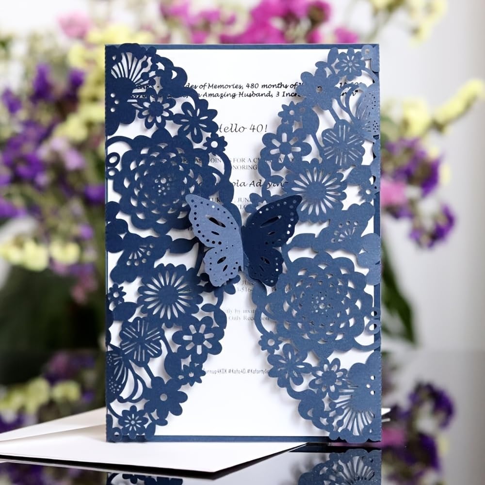 Hochzeitskarte 25/50 stück Festival Party Einladung Brief Hohl Einladung Karte Hochzeit Schmetterling Gruß Karte Hochzeitskarten(Purple,50pcs)