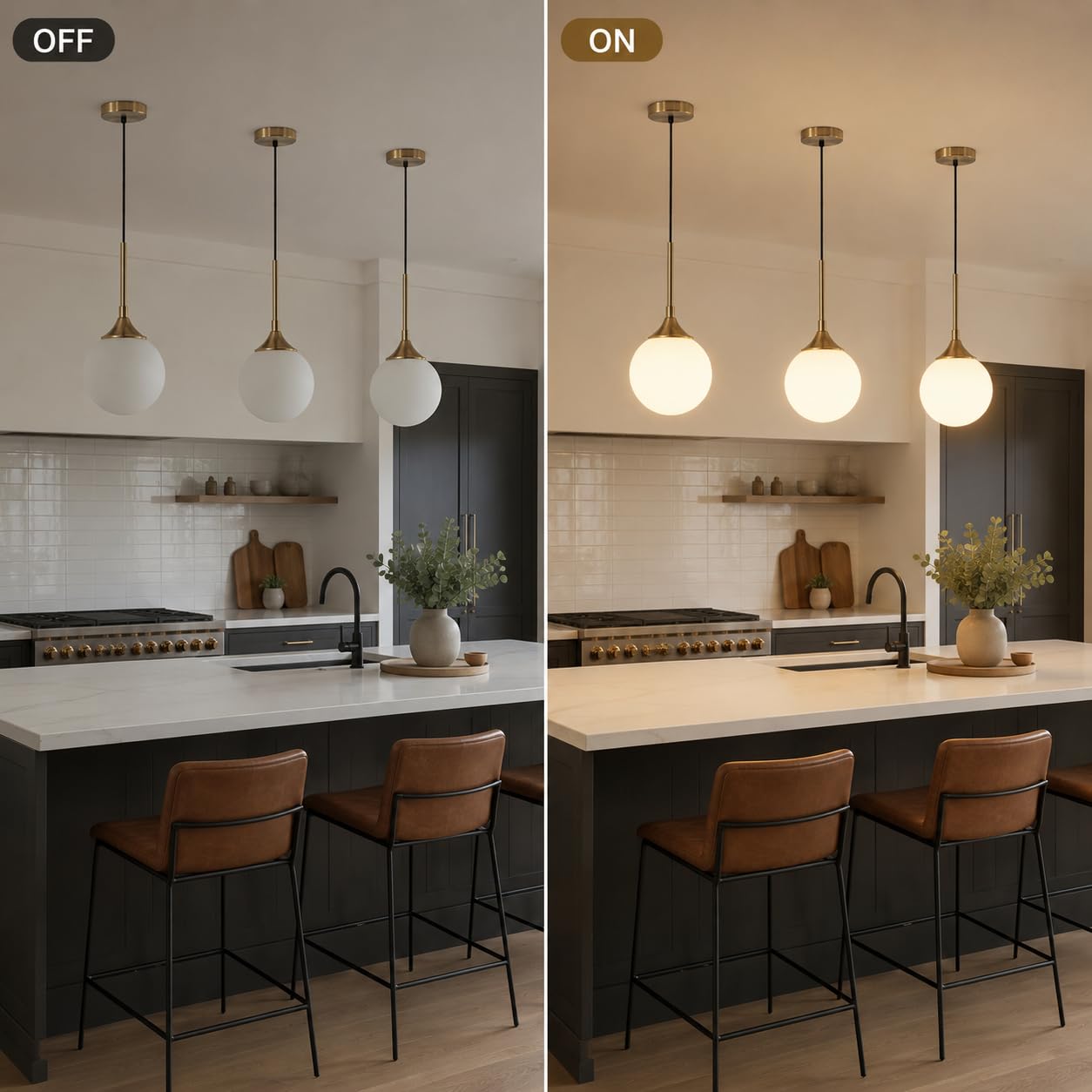 KCO Lighting - Lampadario a sospensione in vetro moderno metà secolo, 1 luce, grande globo dorato, illuminazione a sospensione regolabile in ottone spazzolato (bianco)