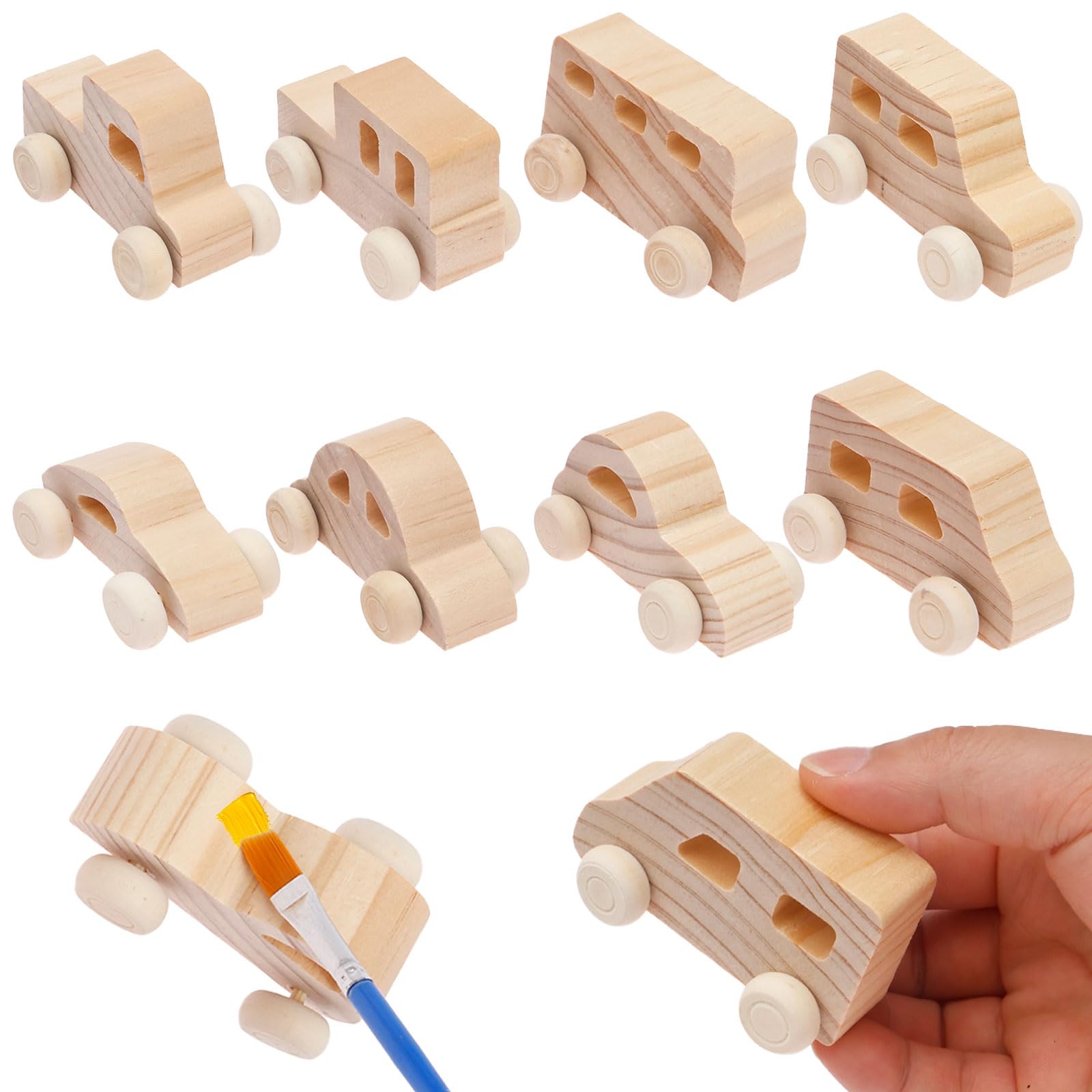MENIBBLER 12/8Pcs Unfinished Wooden Cars, Paint Your Own Wood DIY Cars Arts and Crafts Kit for Kids Toddlers, Wooden Vehicle Painting Crafts for Students Home Activities & Family Time(Style 2)