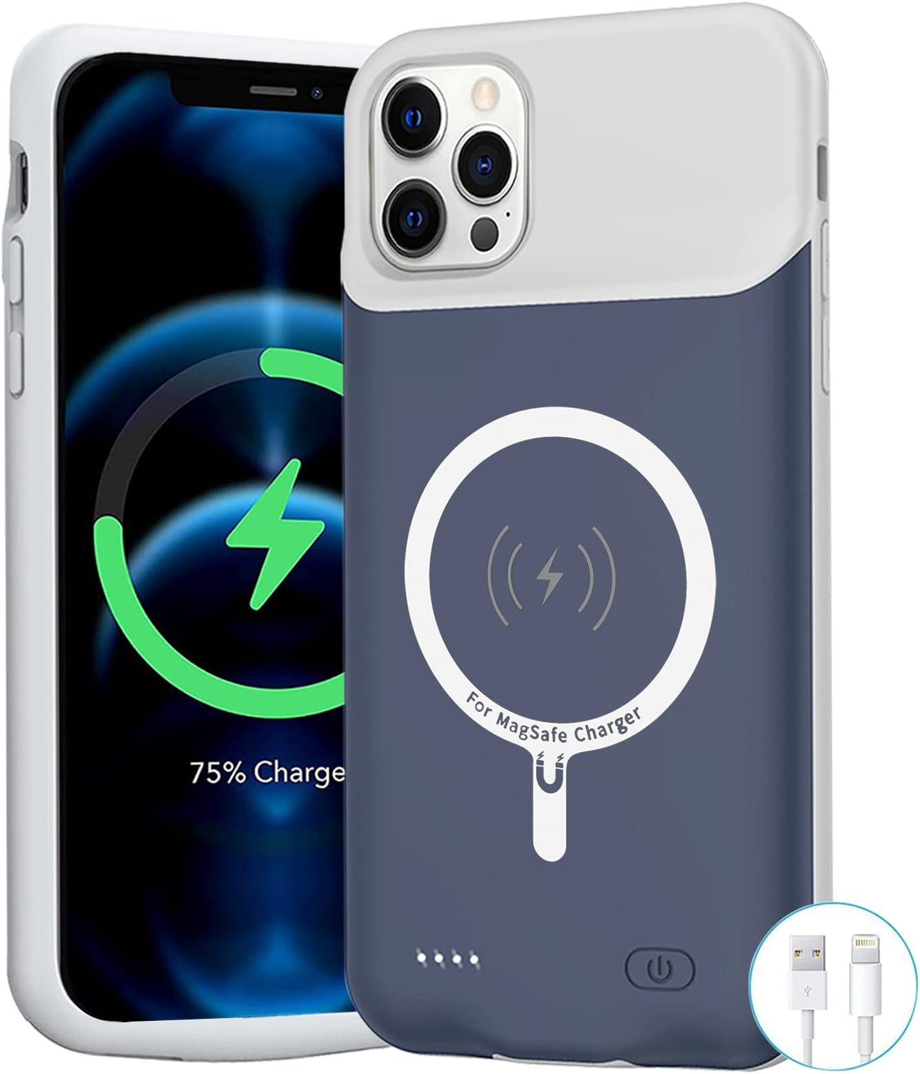 Battery Case for iPhone 12 Pro Max, 8500mAh Slim Portable Protective Charging Case with Wireless Charging Compatible with iPhone 12 Pro Max (6.7 inch) Rechargeable Battery Pack Charger Case (Blue)
