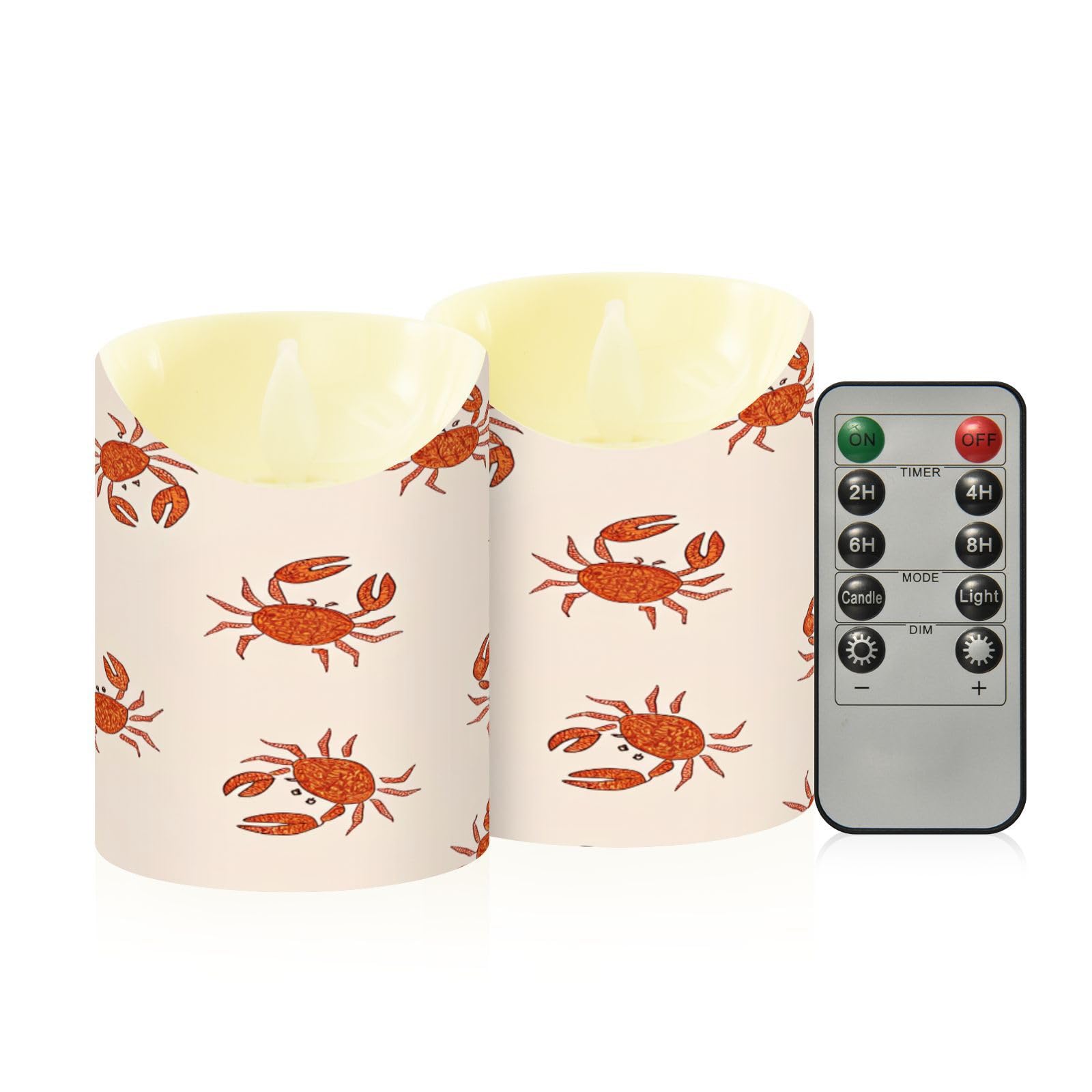 Ewusp Crabs Flameless Candles Battery Operated Flickering LED Pillar Candles Set of 2 with Remote Control & Timer, for Home Decor Wedding Holiday Party Centerpieces
