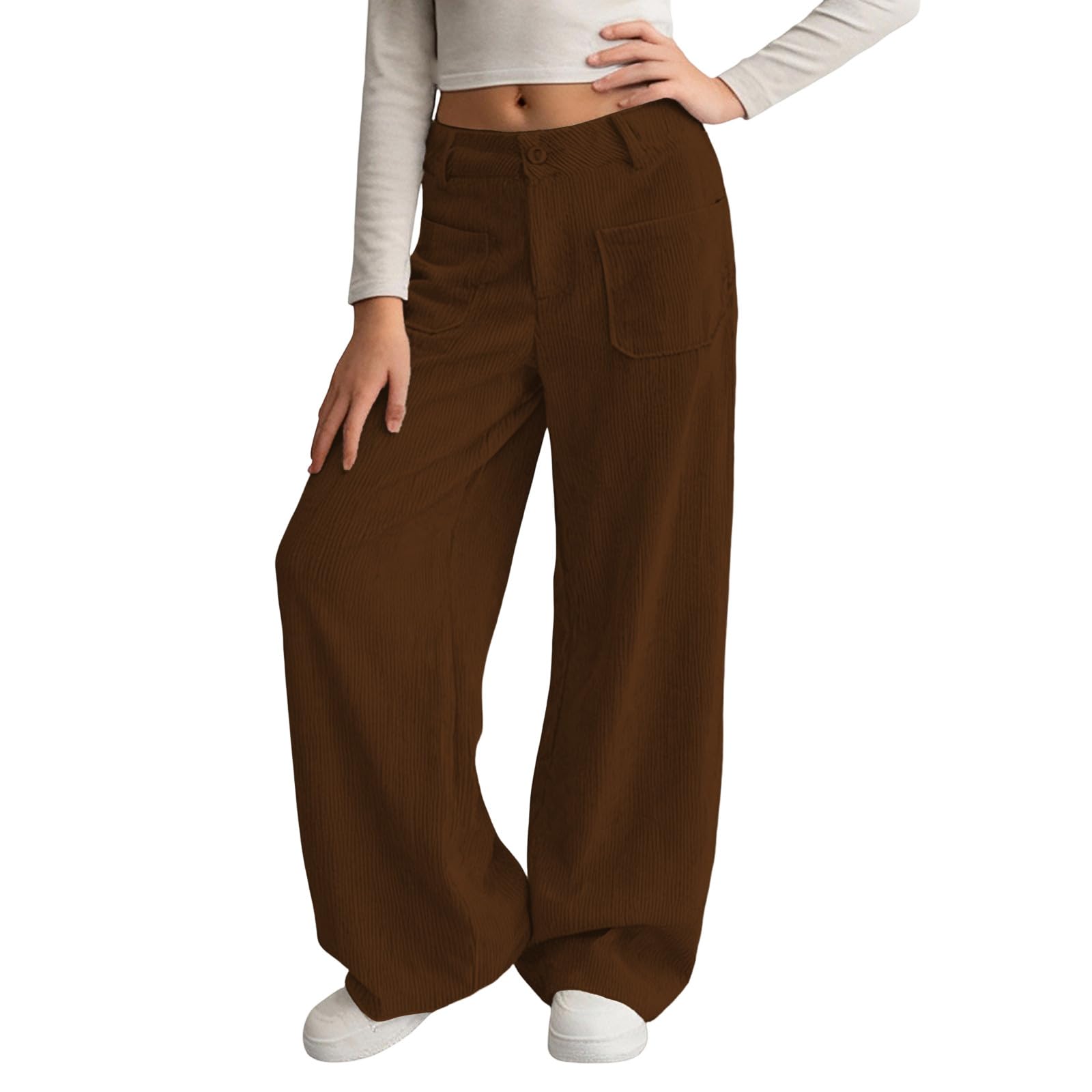 Générique Pantalon en Velours côtelé pour Fille Baggy Jambes Larges Pantalon Évasé Taille Haute Ample Pantalon Décontracté Élastique Léger Confortable Pantalon De Loisirs