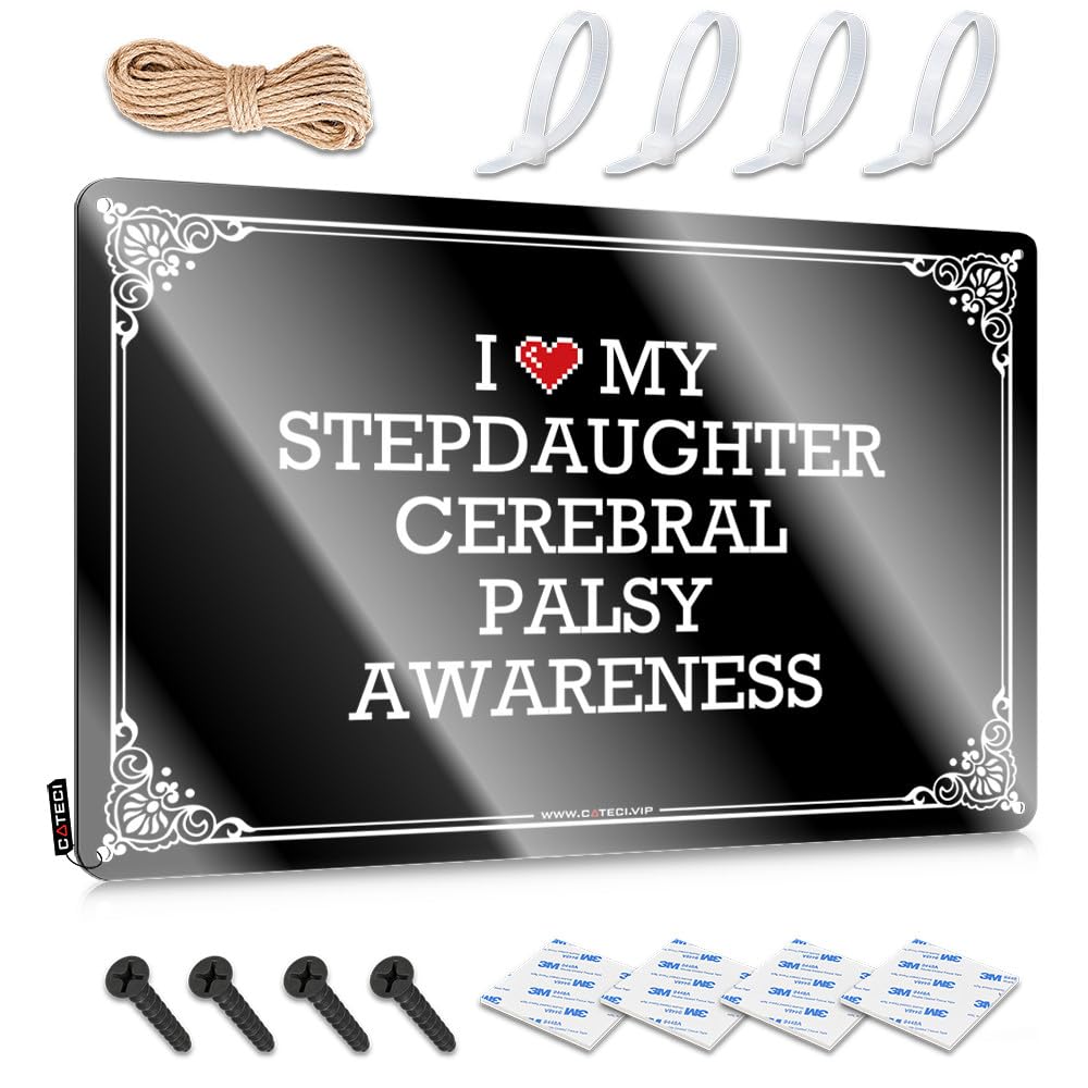 Funny Sign Bathroom Gifts Wall Art - I Love My Stepdaughter Cerebral Palsy Awareness Essentials Scandinavian Retro Style Decoration For Gym(30X40CM)