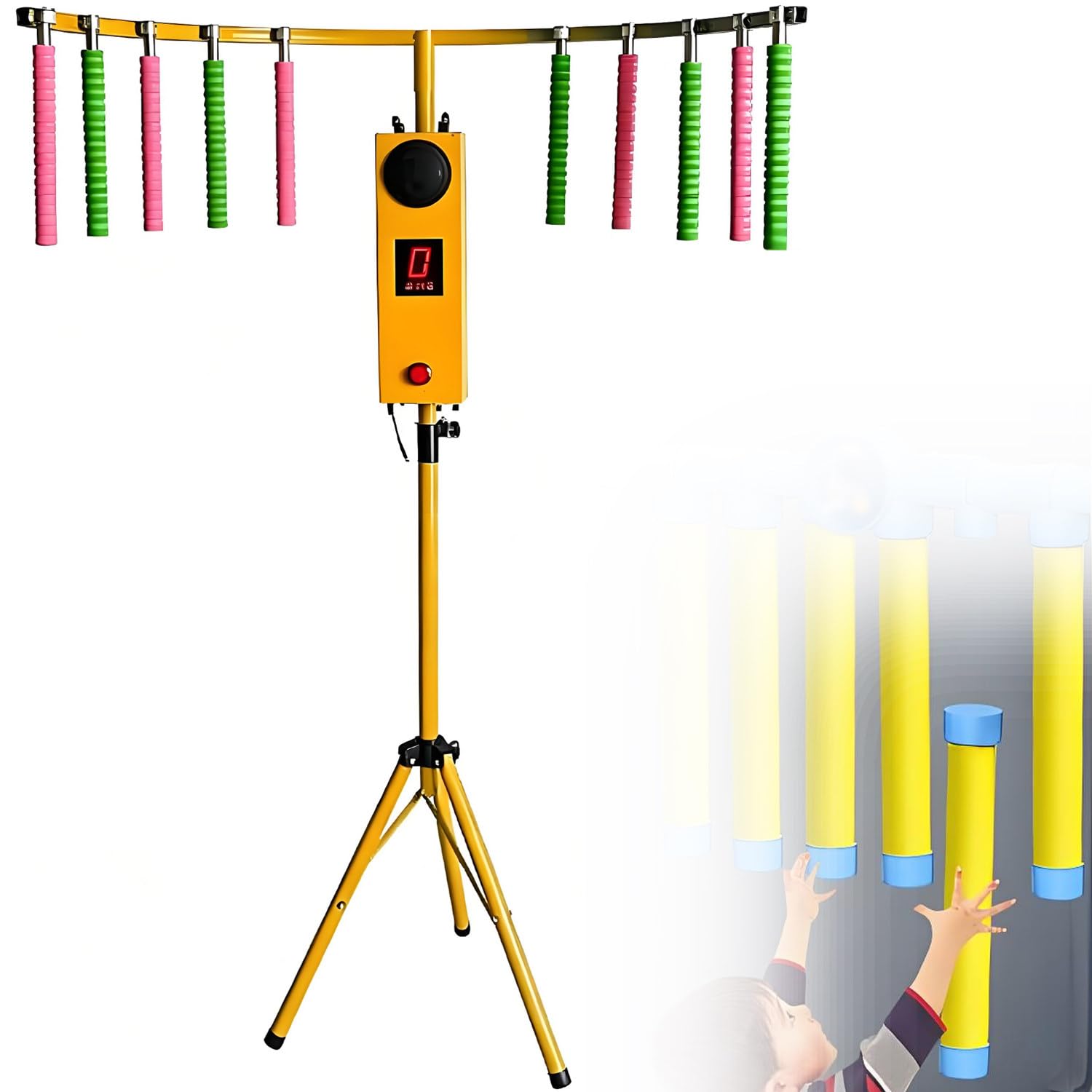 QuinteZhenTially Catch Stick Arcade Game Machine Party,Reflex Reaction Stick Game Machine,with 10 Sticks,Improve Focus & Hand Eye Coordination Training,for Parties,Family Nights & Commercial Yellow