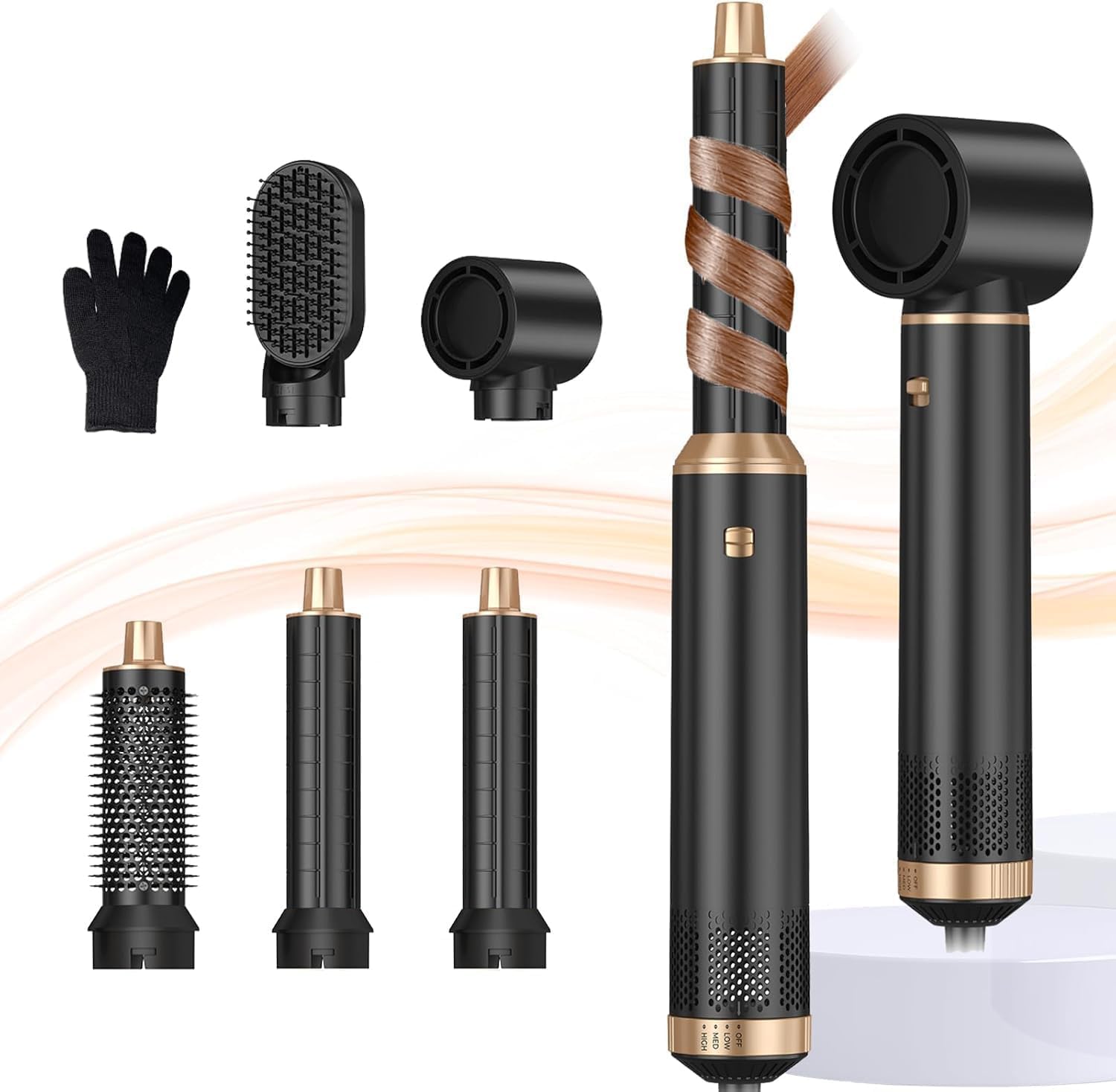 Hairstyler 5 w 1 Airbrush Styler Set Pro Air Styler Set – 1000 W okrągła suszarka do włosów, lokówka powietrzna, szczotka z ciepłym powietrzem, szczotka do suszarki, suszarka do włosów, szczotka do