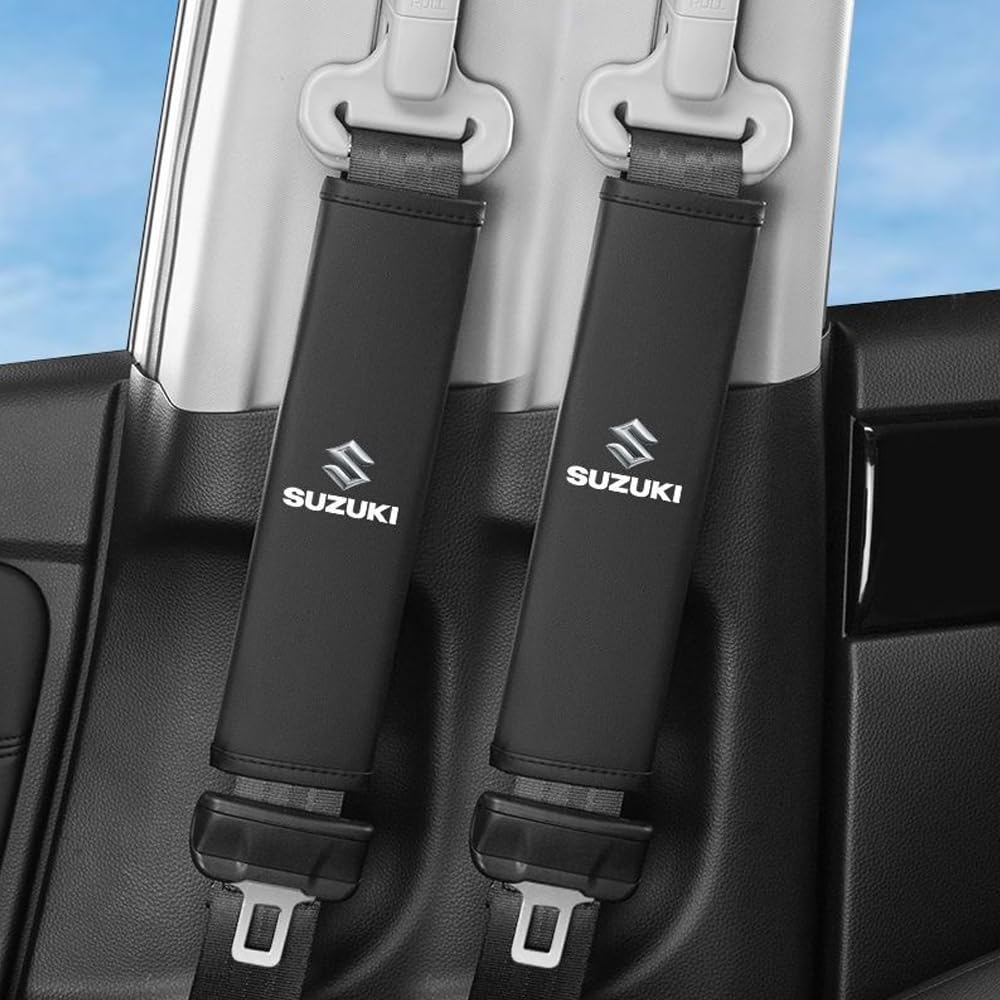 Duazep Men's Normal 2Pcs Pu Leather Car Seatbelt Covers For Suzuki Alto (Gf Bj.2009-2015), Shoulder Pad Protector, Comfortable Seatbelt Harness Auto Interior Accessories