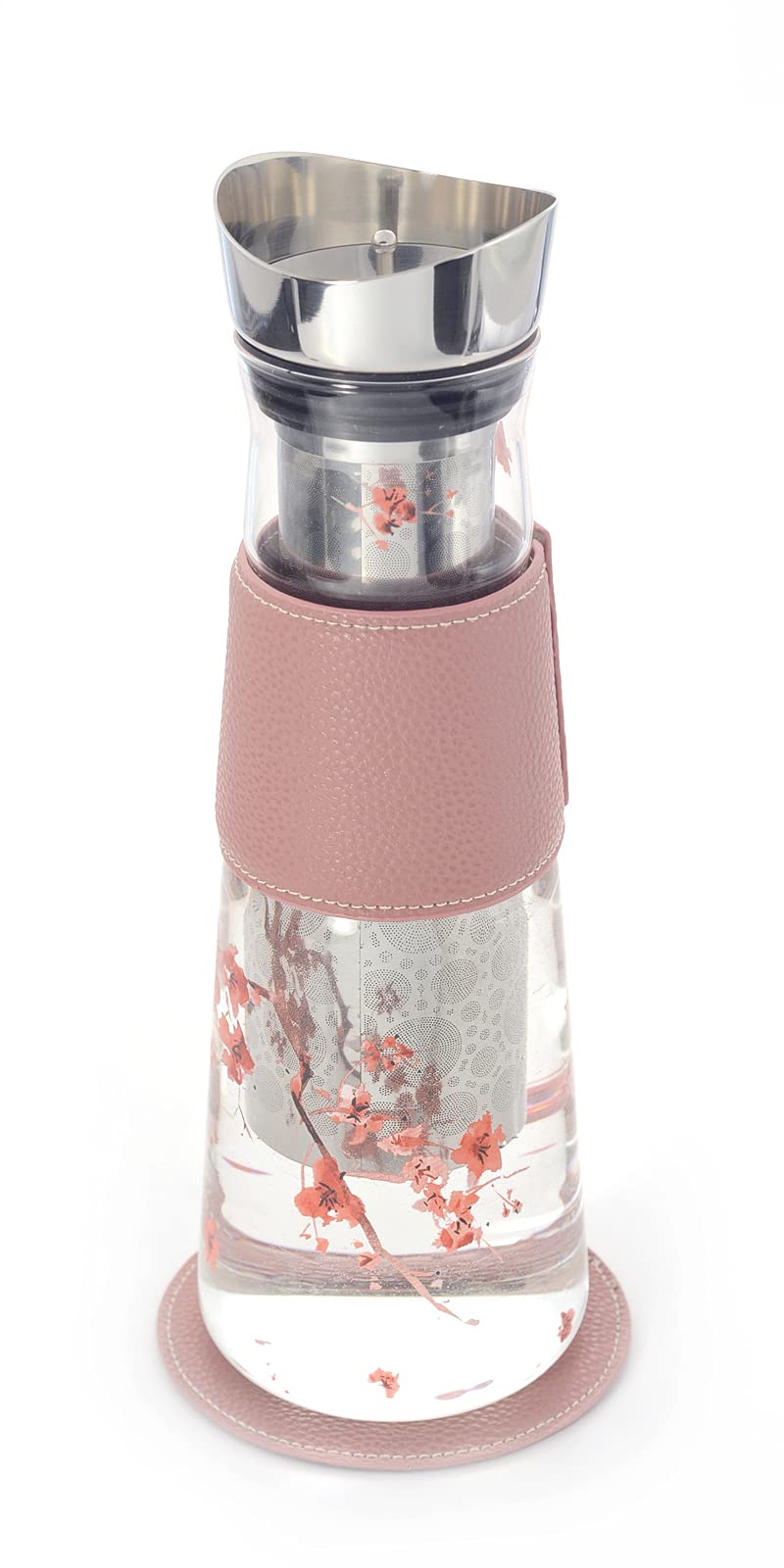 Eve Cherry Blossom - Jarra de cristal con filtro y tapa de acero inoxidable (1,25 L, 30 x 10 cm)